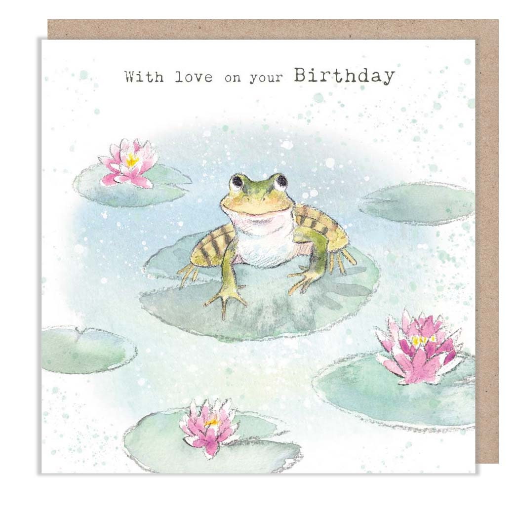 Greeting Card 'With Love on Your Birthday' - Frog on Lily Pad