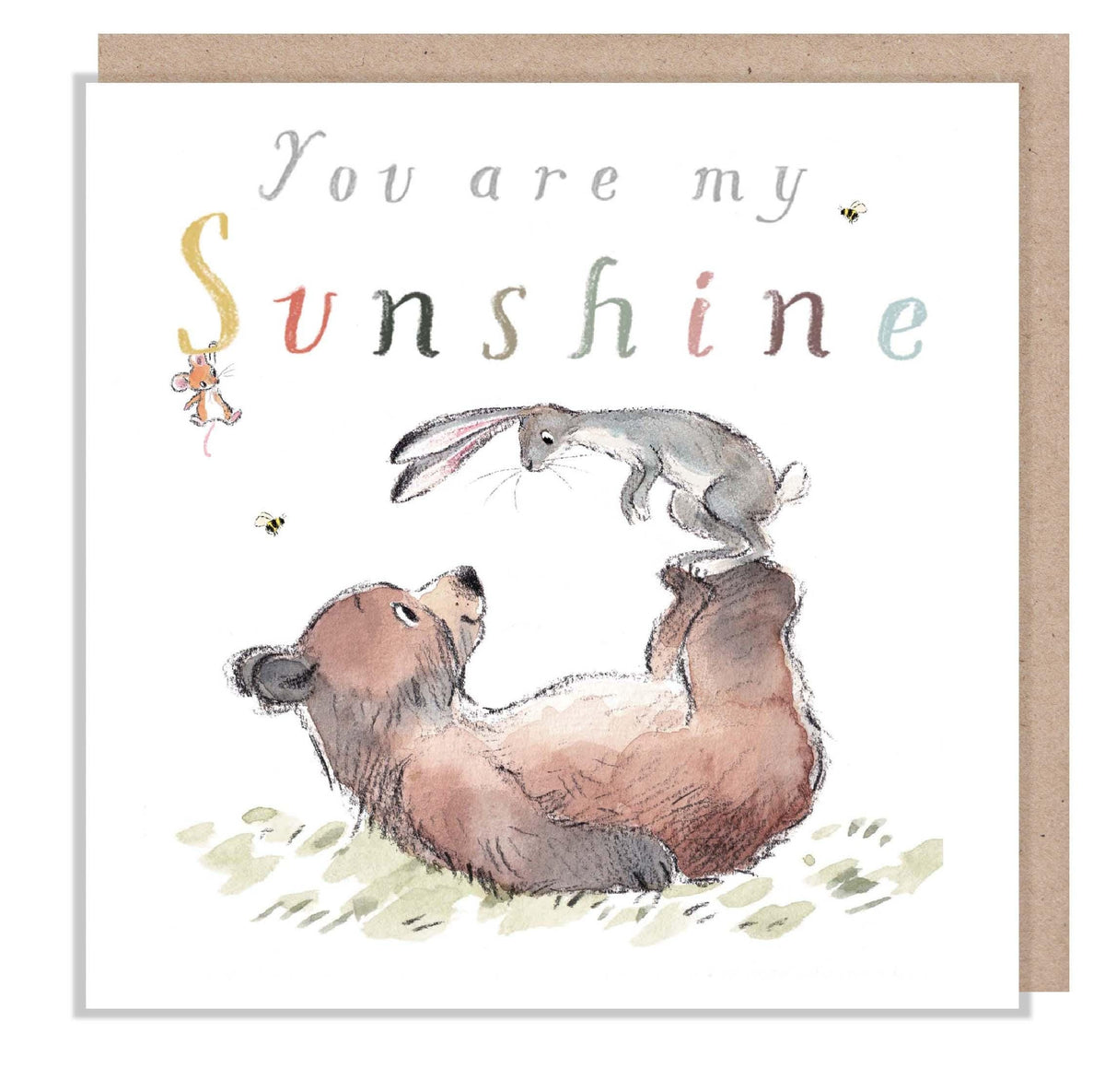 Birthday Card - Have Fun on Your Birthday - Bear Lying Down, Hare on His Feet