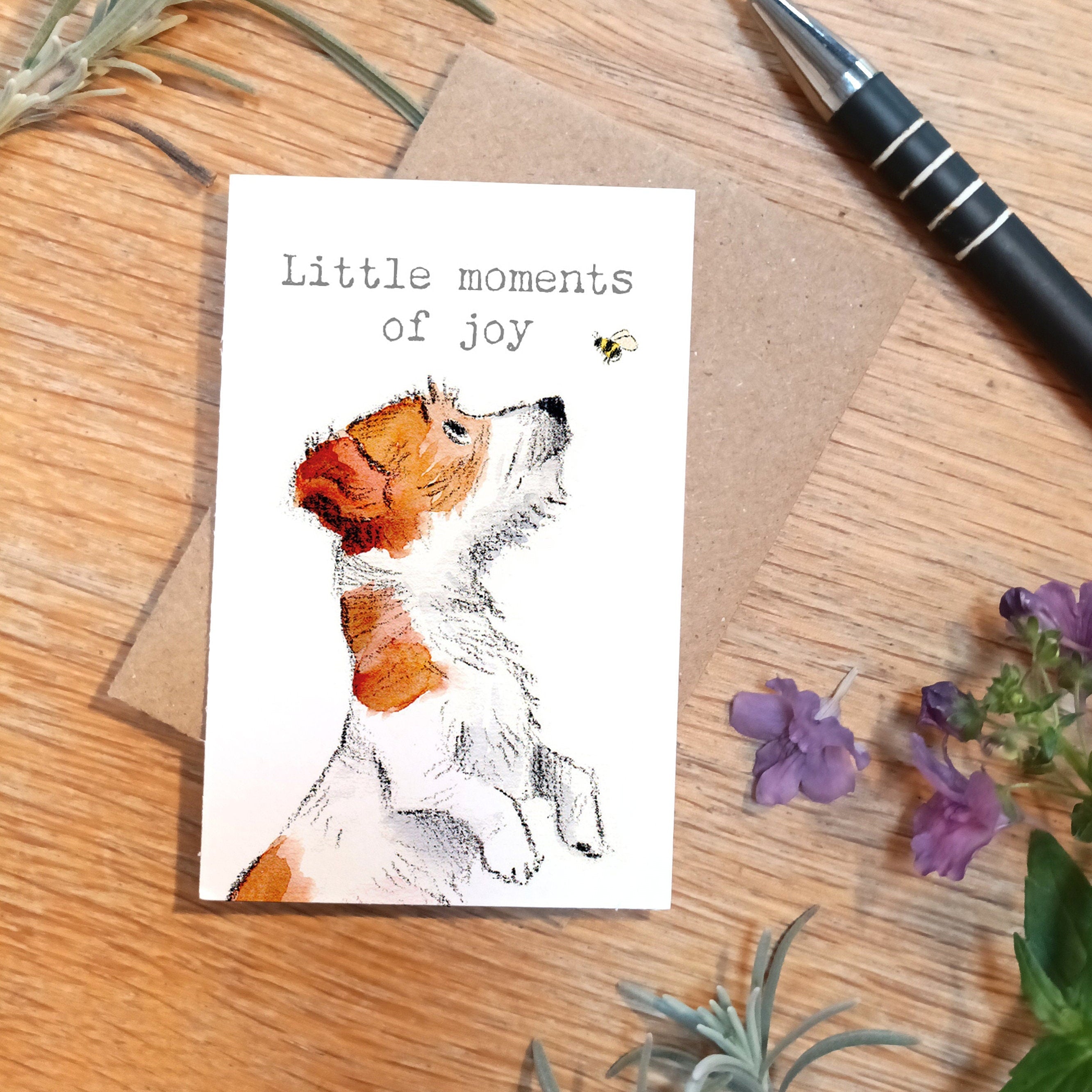 Sentiment Card - Little Moments Of Joy - Jack Russell Puppy and Bee