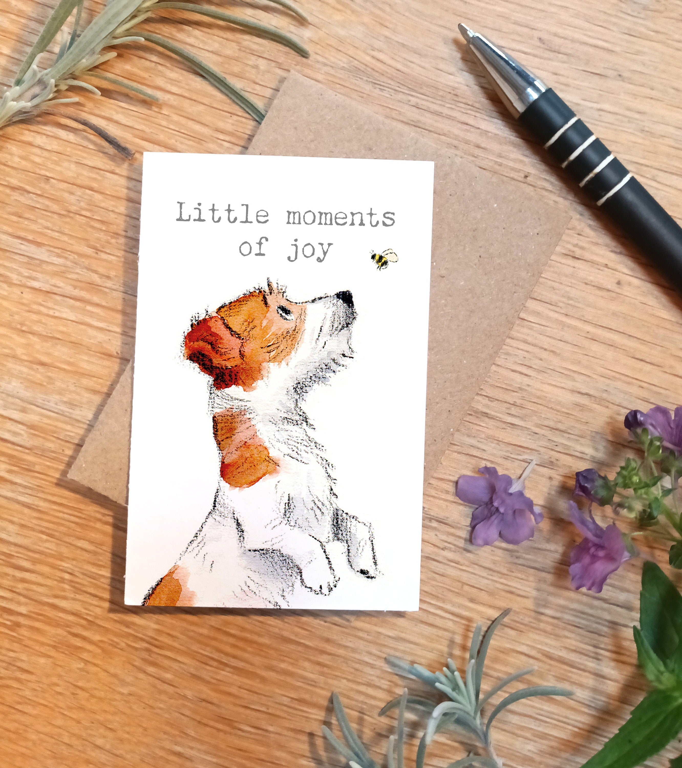 Sentiment Card - Little Moments Of Joy - Jack Russell Puppy and Bee