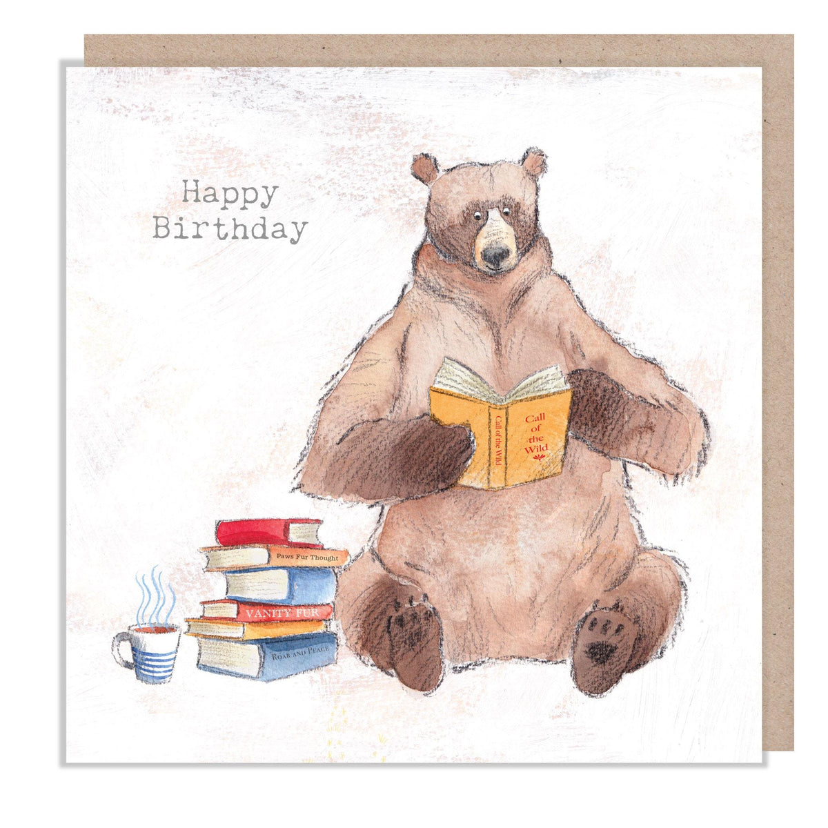 Birthday Card - Happy Birthday - Bear Reading a Book