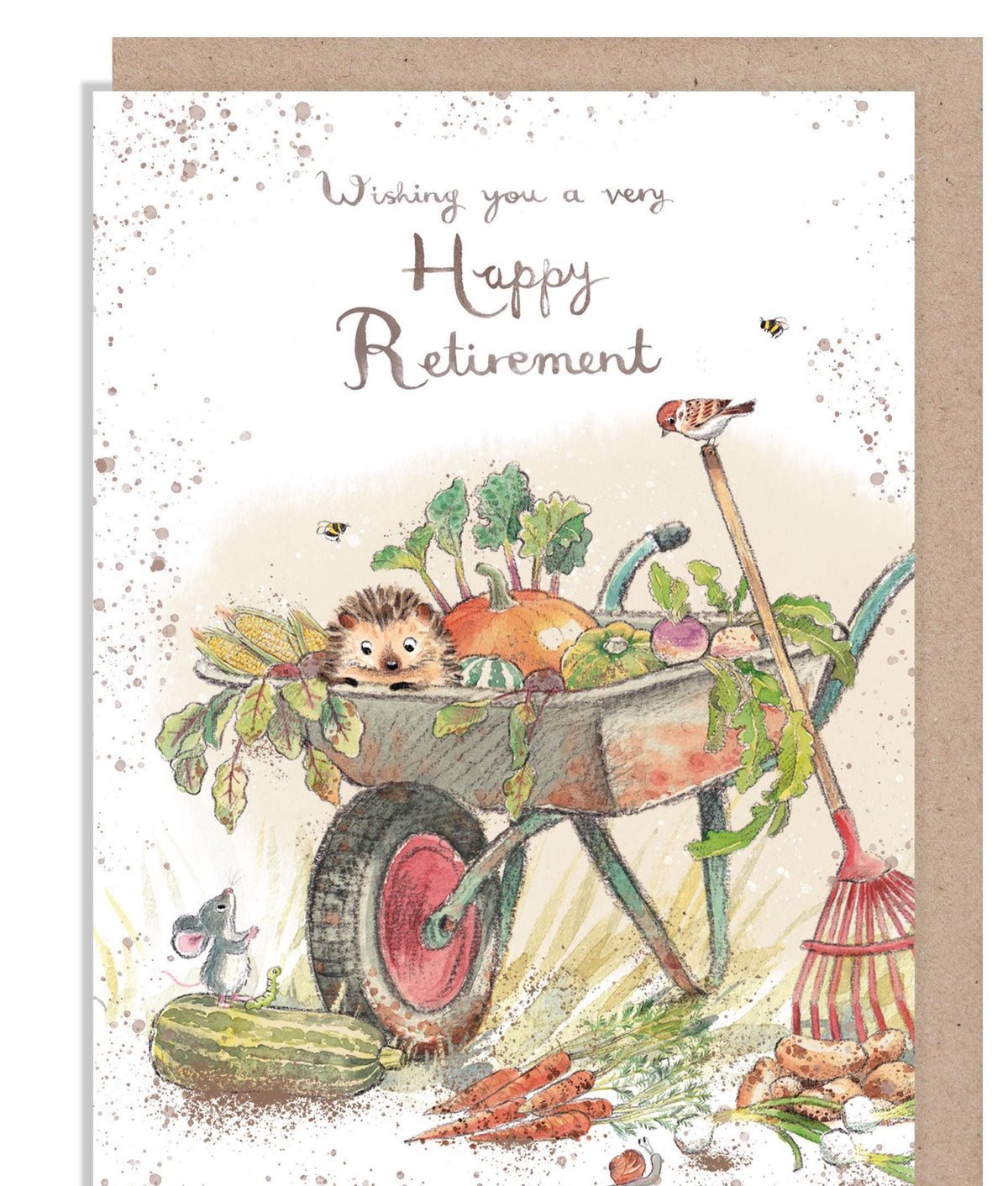 Greeting Card - Happy Retirement - Hedgehog and Mouse with Wheelbarrow