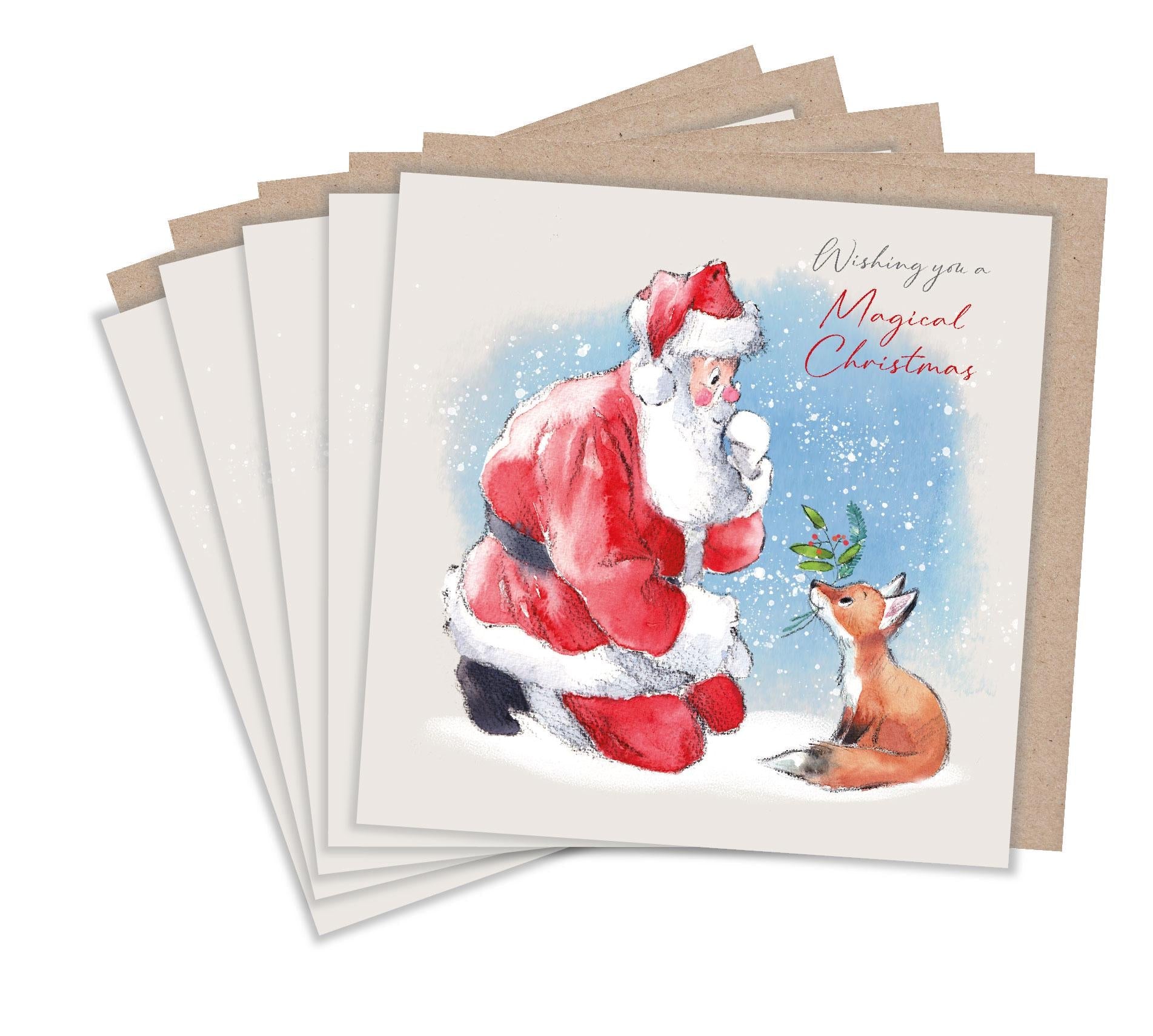 Christmas Notelet Pack - Santa with Fox Cub - Wishing You a Magical Christmas