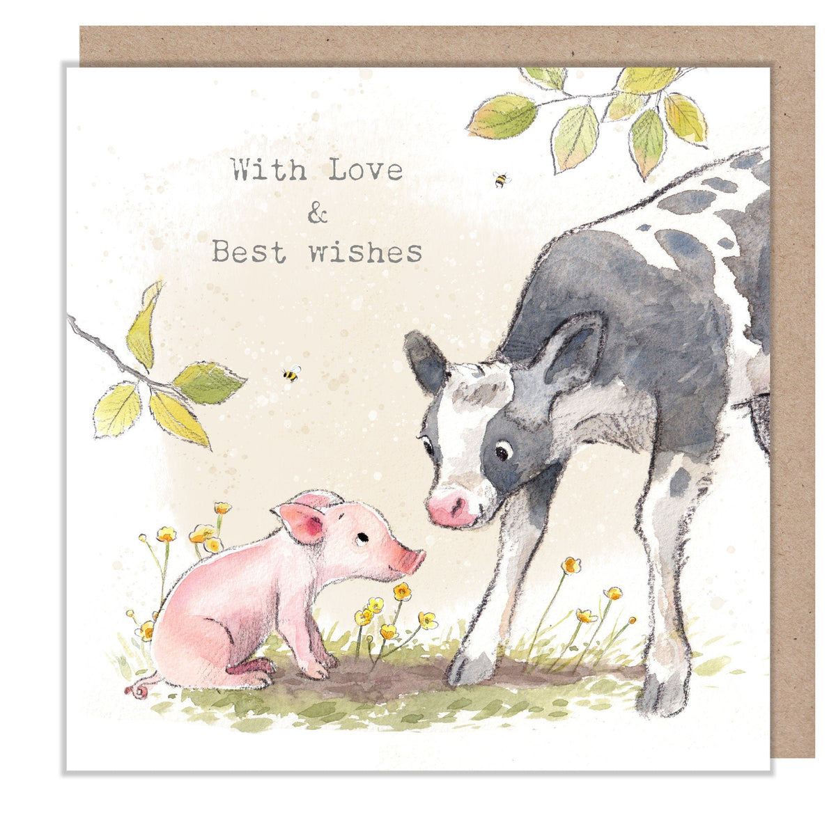 Greeting Card - with Love & Best Wishes - Pig and Calf