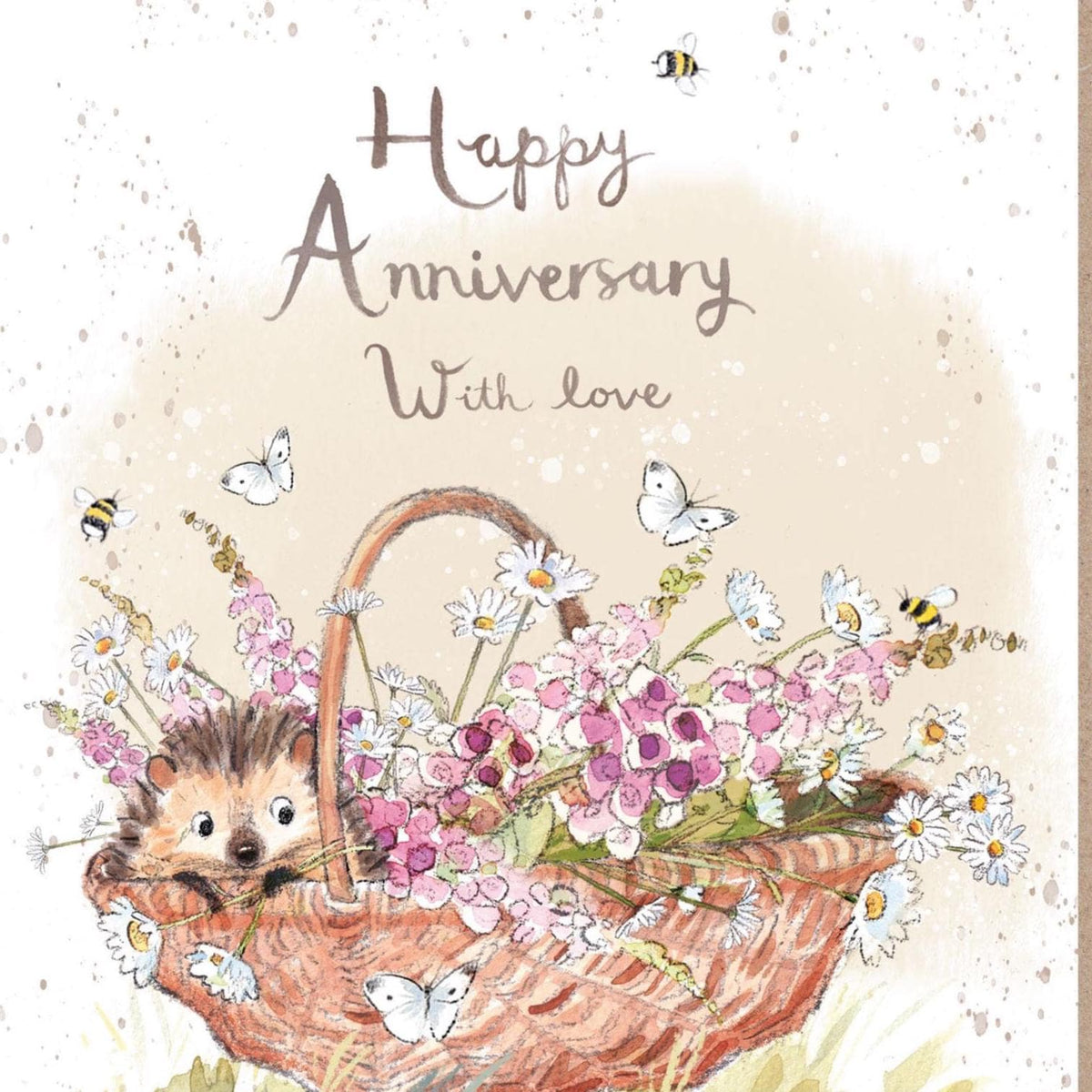 Greeting Card - Happy Anniversary - Hedgehog and Mouse with Flower Basket