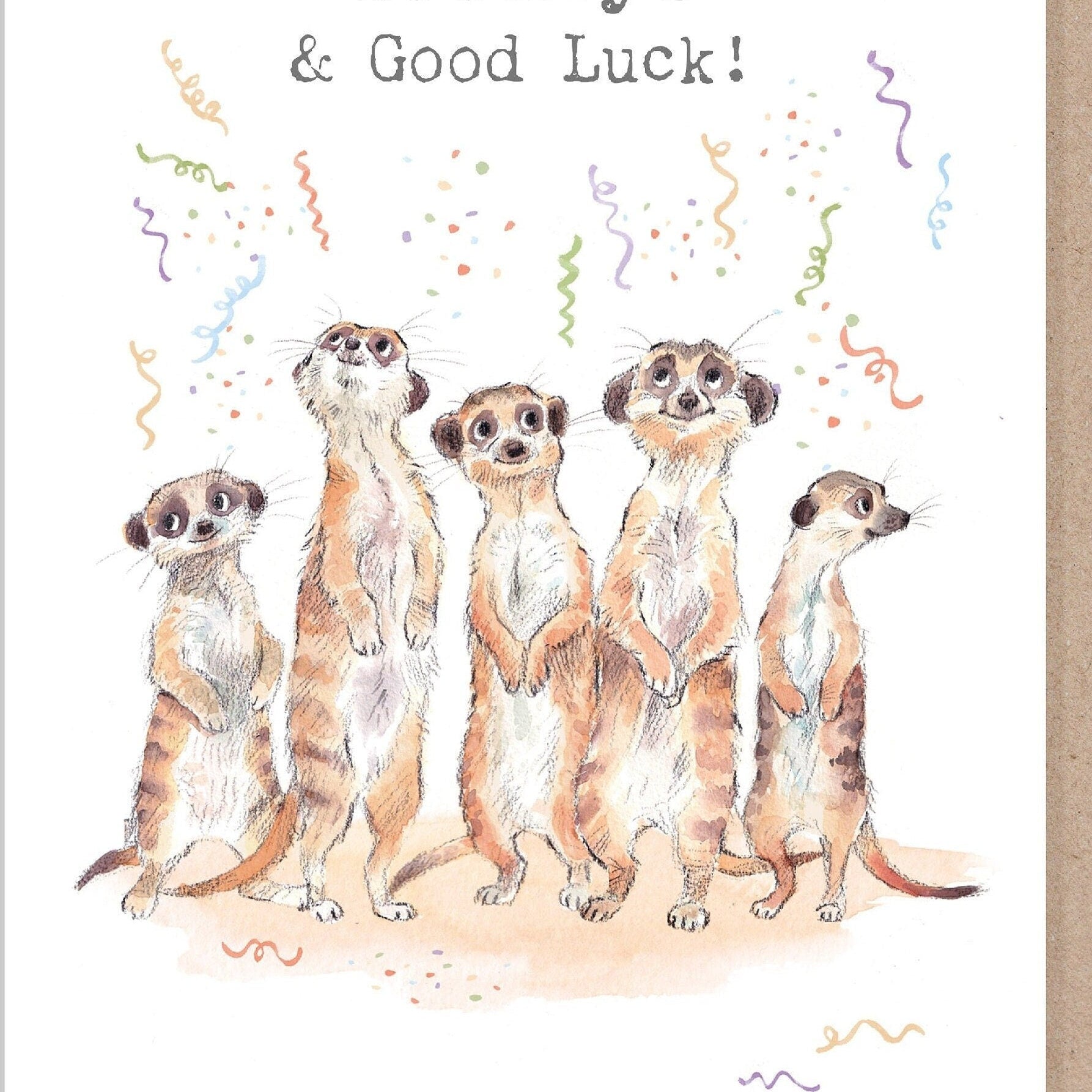 Goodbye Card - Goodbye & Good Luck - Meerkats with Streamers