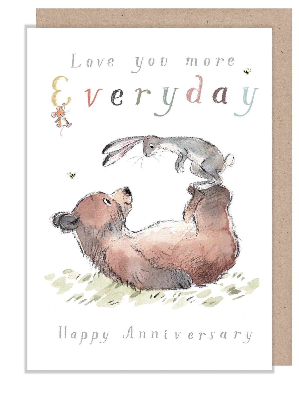 Anniversary Card - Love You More Everyday - Hare on Bears Feet
