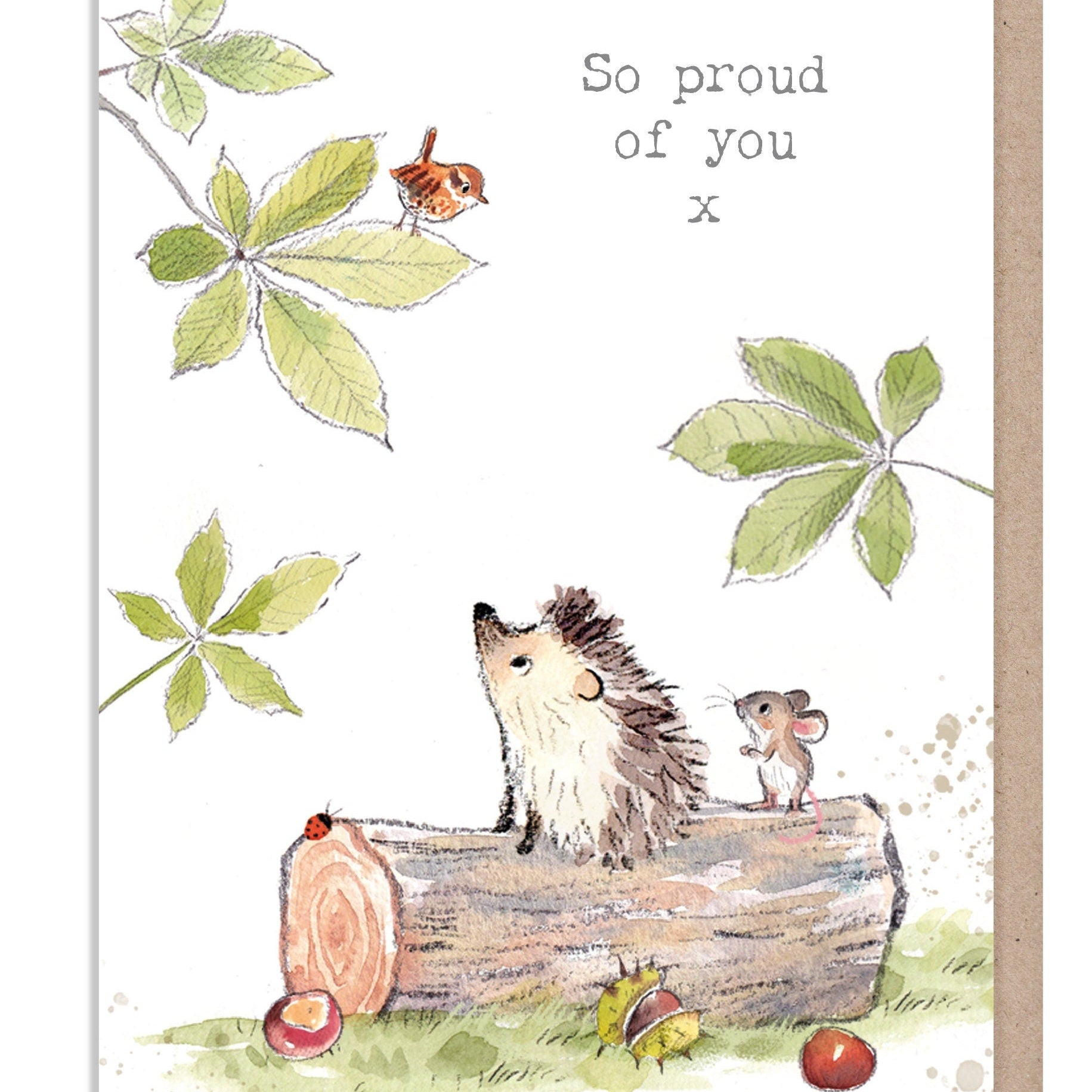 Greeting Card - So Proud Of You - Hedgehog and Mouse on Log