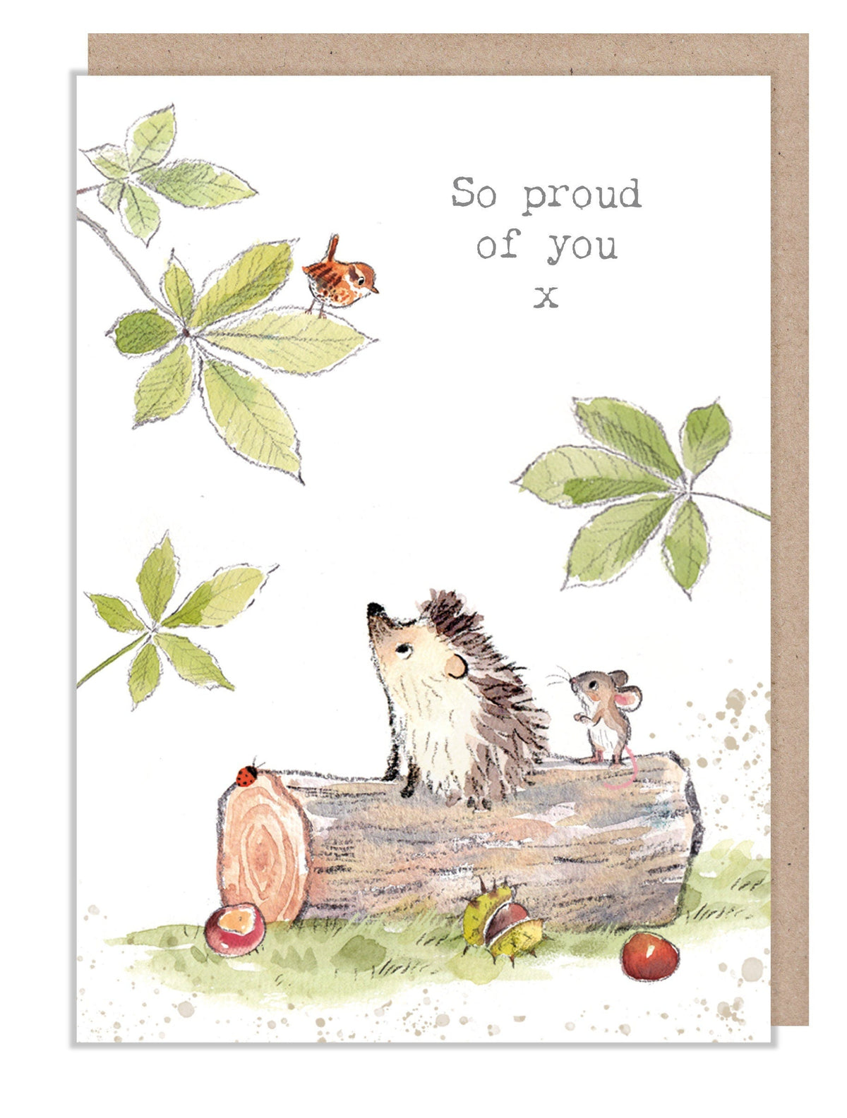 Greeting Card - So Proud Of You - Hedgehog and Mouse on Log
