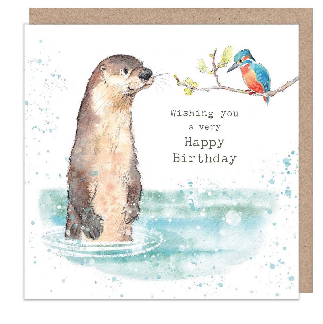 Greeting Card 'Wishing You a Very Happy Birthday' - Otter and Kingfisher