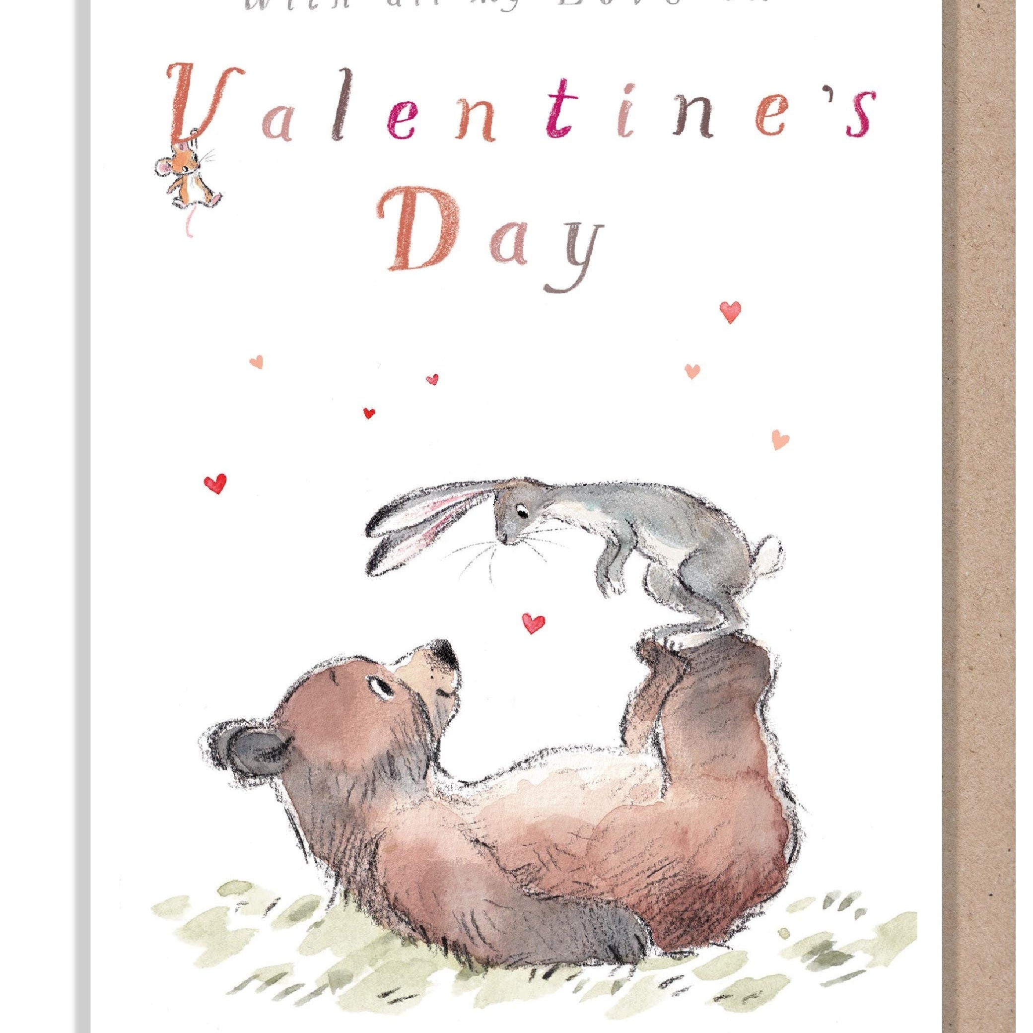 Valentine's Day Card - with All My Love - Bear and Hare with Hearts