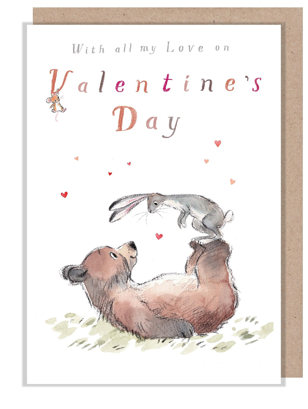 Valentine's Day Card - with All My Love - Bear and Hare with Hearts
