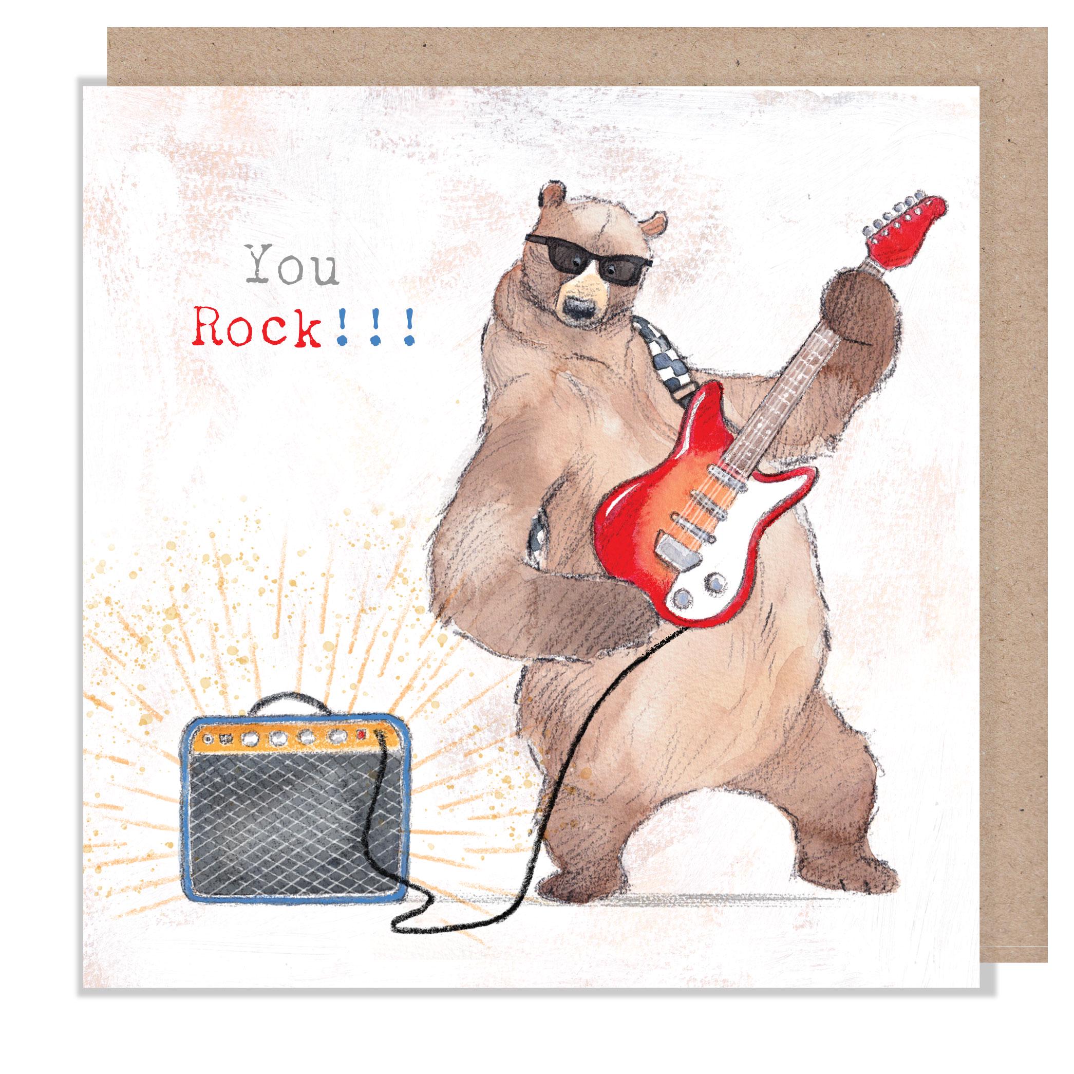 Birthday Card - You Rock!!! - Bear Playing Guitar