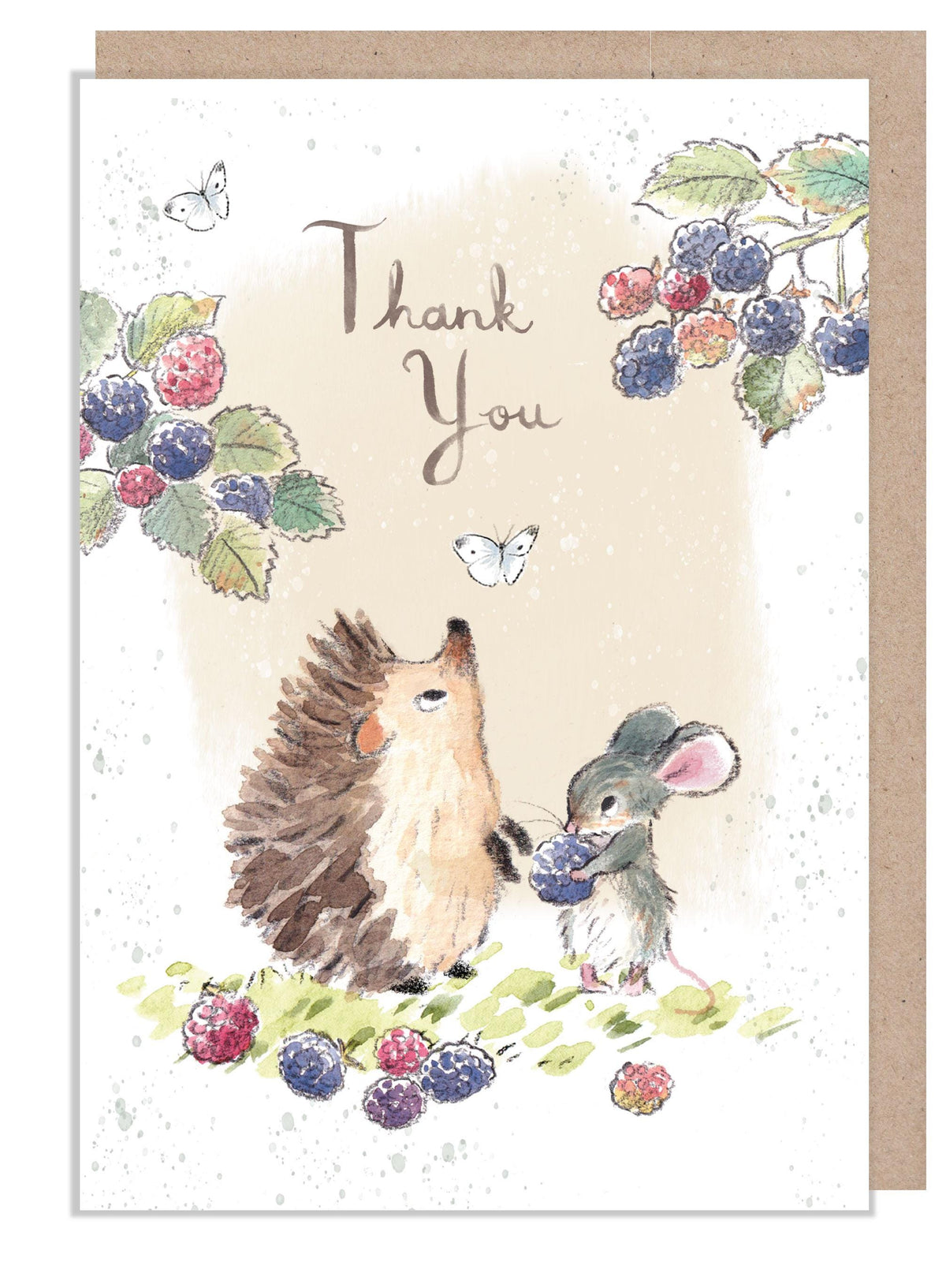 Thank You Card - Extra Large Card - Hedgehog, Mouse, Butterflies and Blackberries