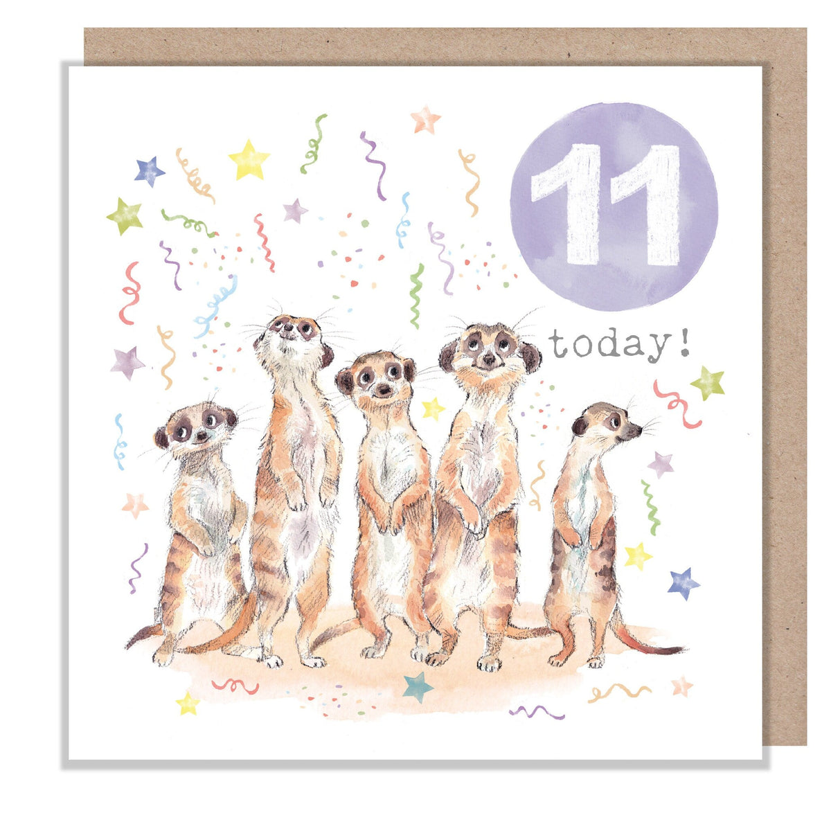 Age 11 Birthday Card - Meerkats and Streamers