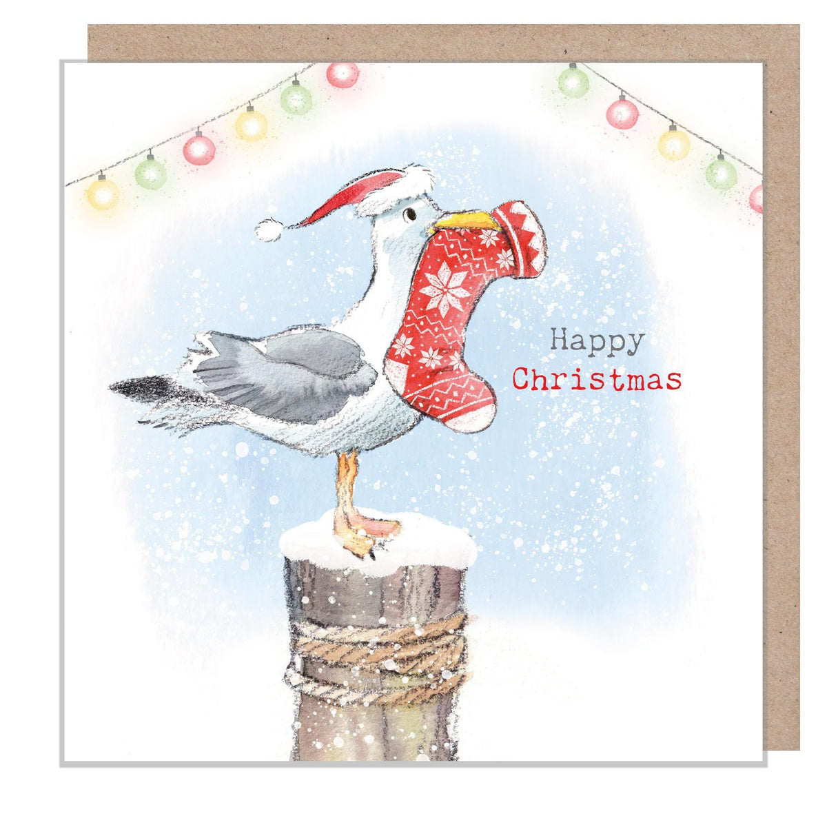 Christmas Card - Seagull and Stocking - Happy Christmas