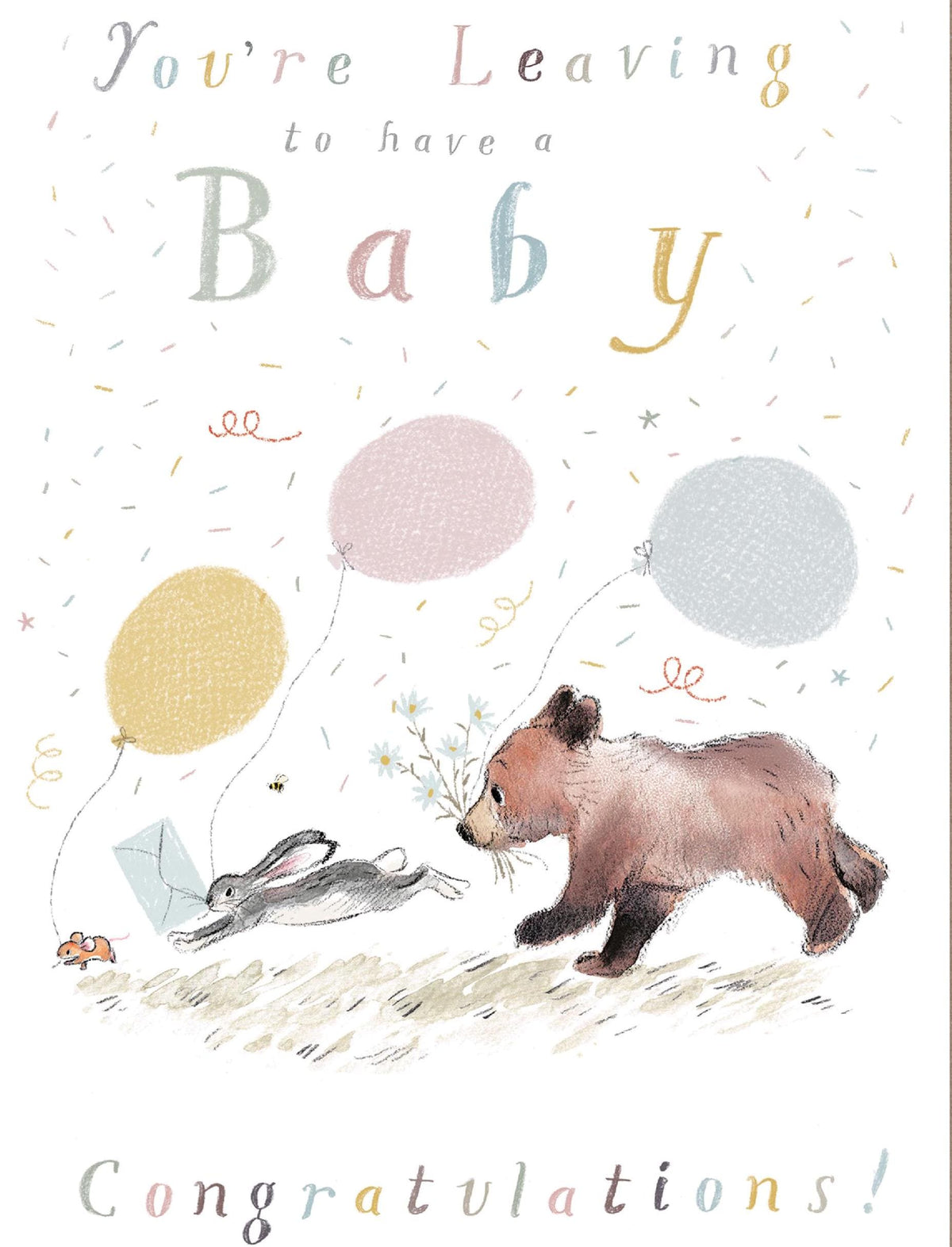 Giant Greeting Card! - Extra Large Card A4 - 210 x 297 mm - Leaving to have a baby  - Bear, Hare, Mouse - XL07