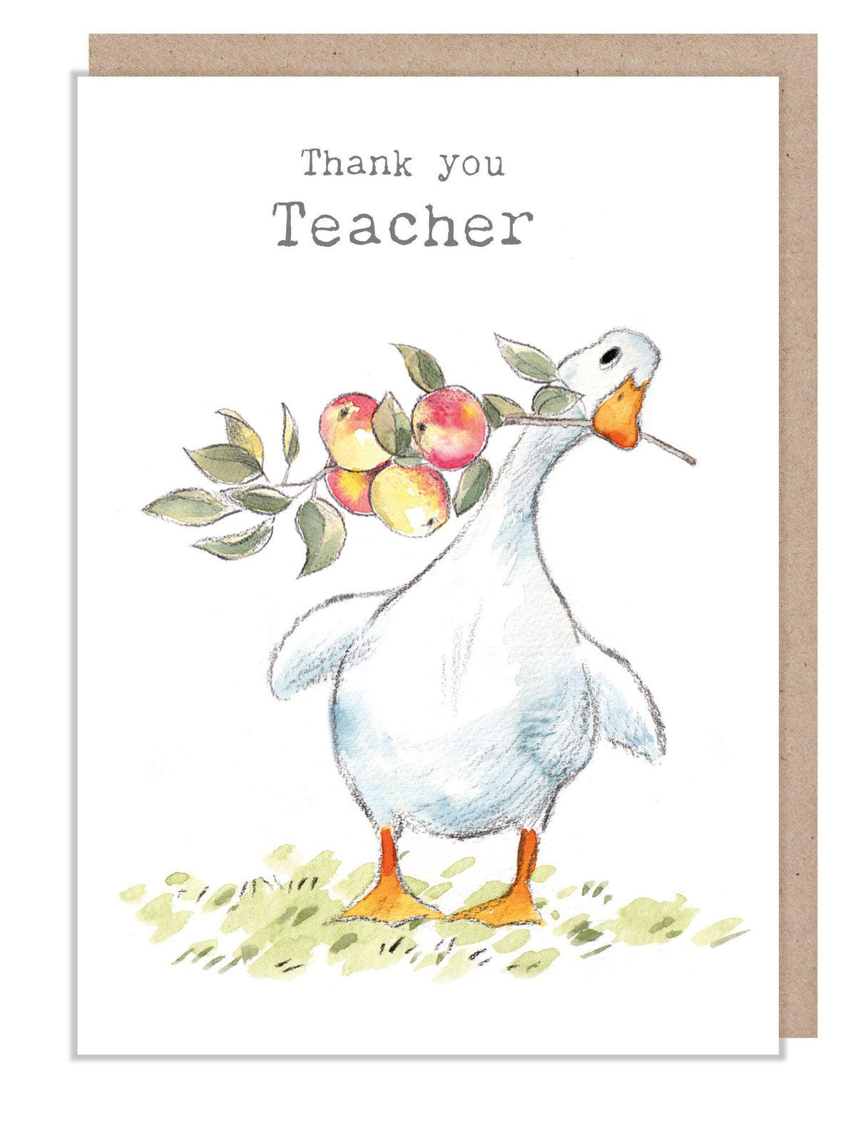 Greeting Card - Thank You Teacher - White Duck with Apples