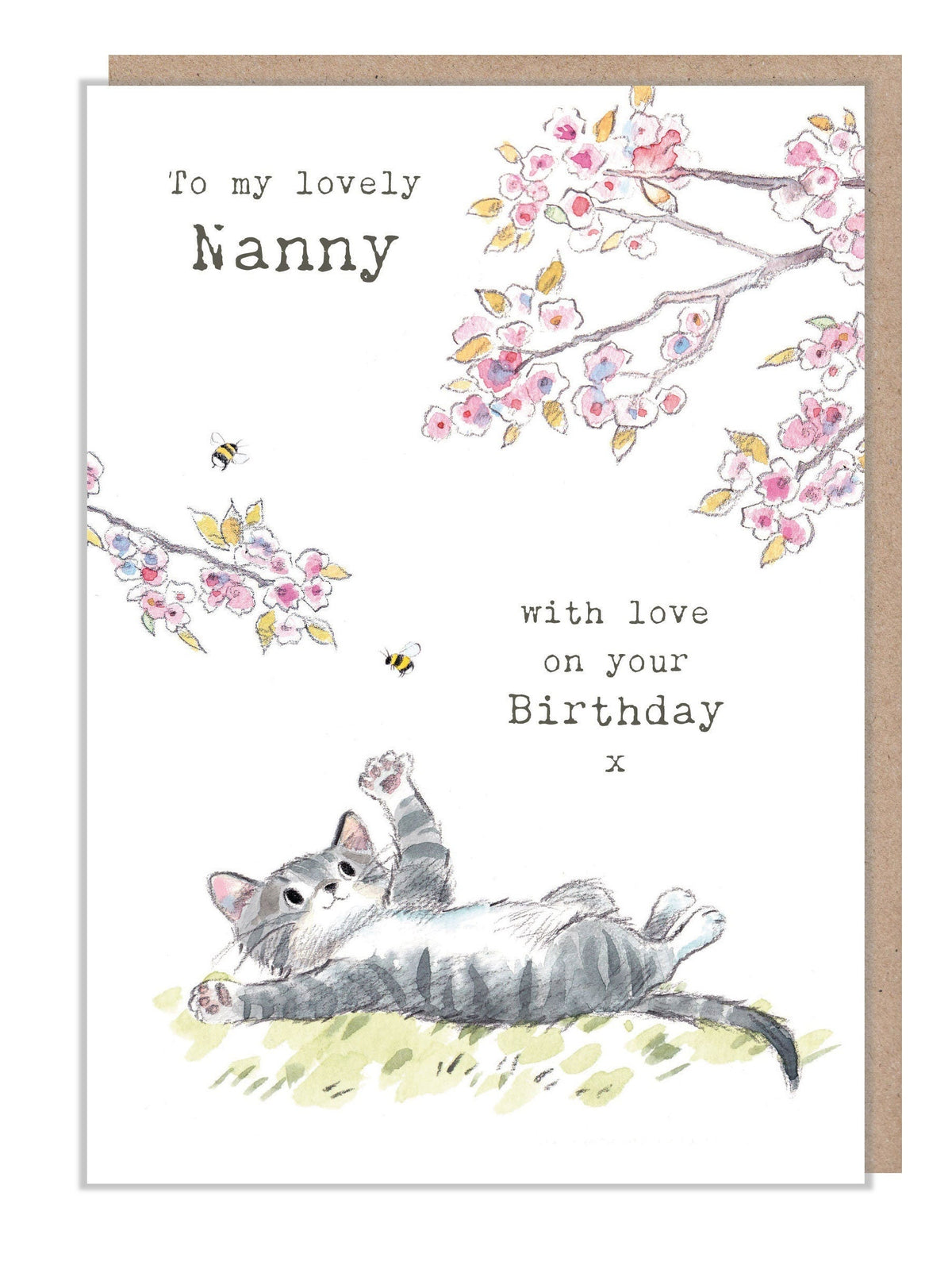 Nanny Birthday Card - to My Lovely Nanny - Cat with Cherry Blossom