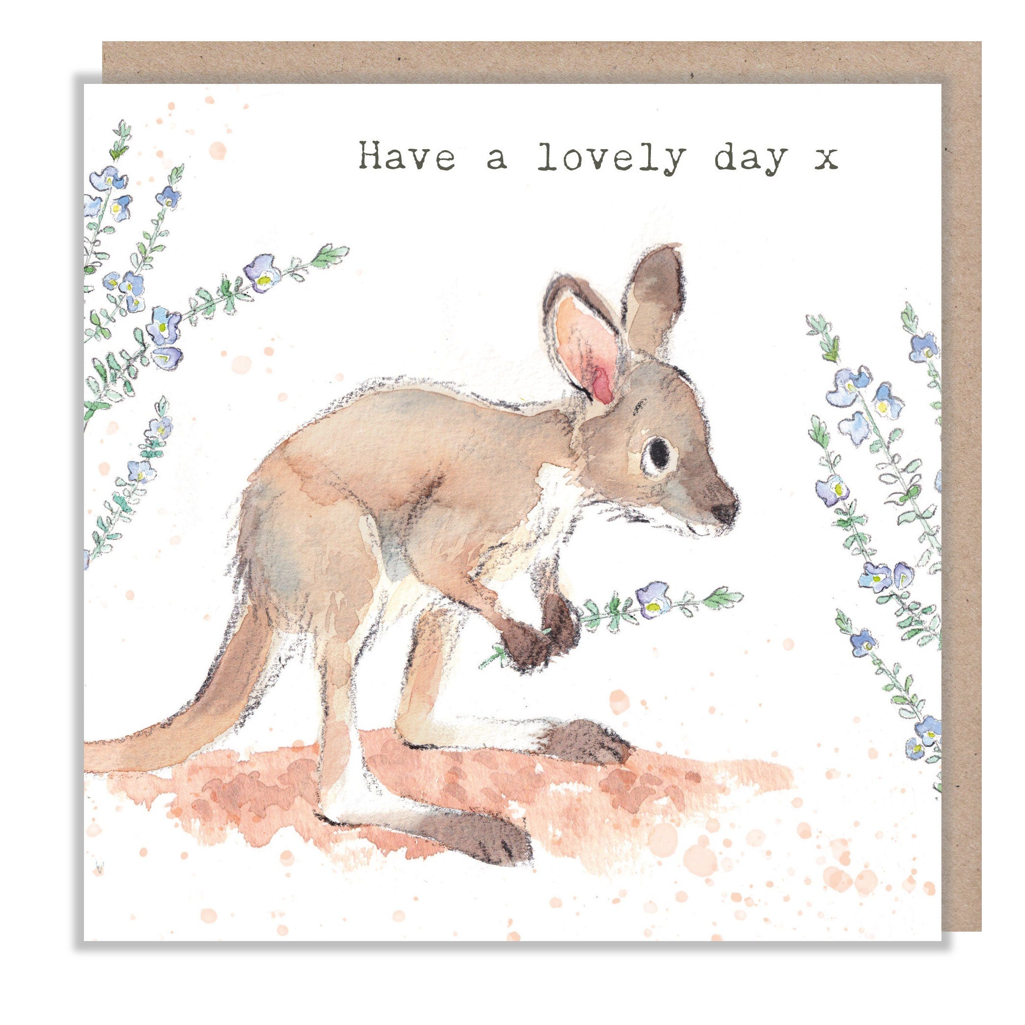 Have a Lovely Day Card - Cute Kangaroo Holding Flowers