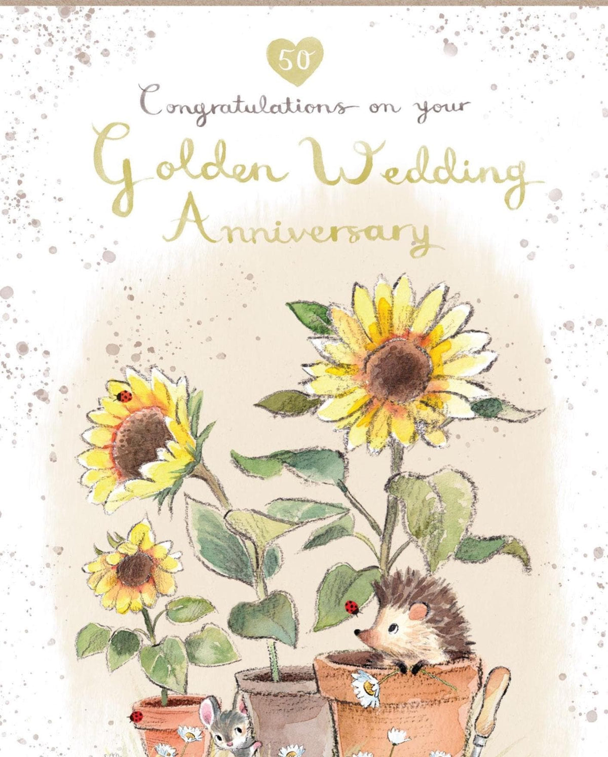 Greeting Card - Golden Wedding Anniversary - Hedgehog and Mouse with Sunflowers