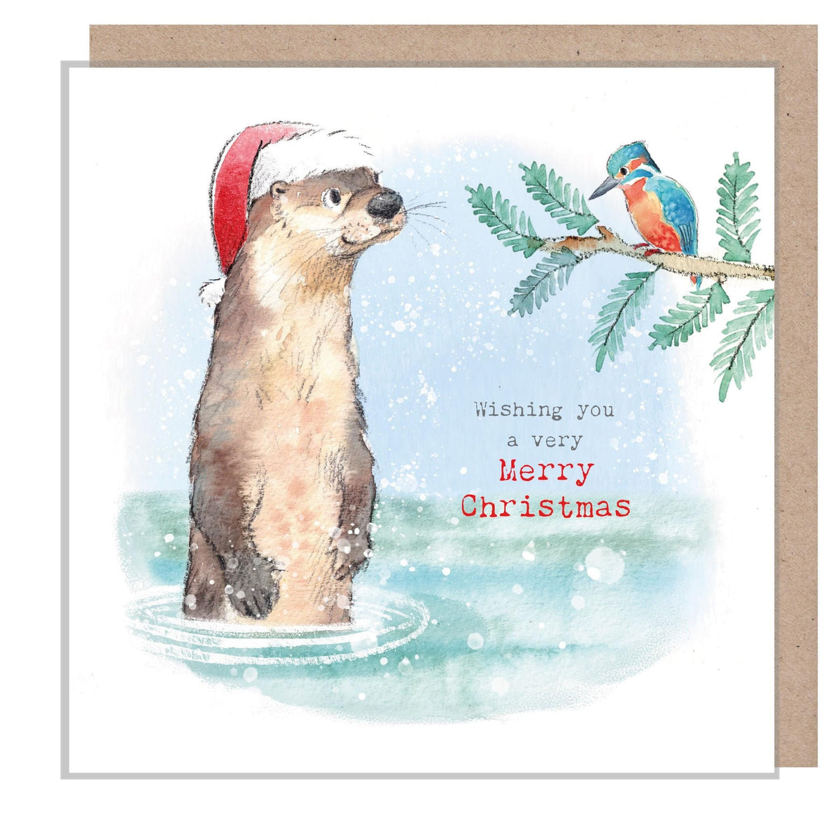 Christmas Card - Otter with Kingfisher - Wishing You a Very Merry Christmas