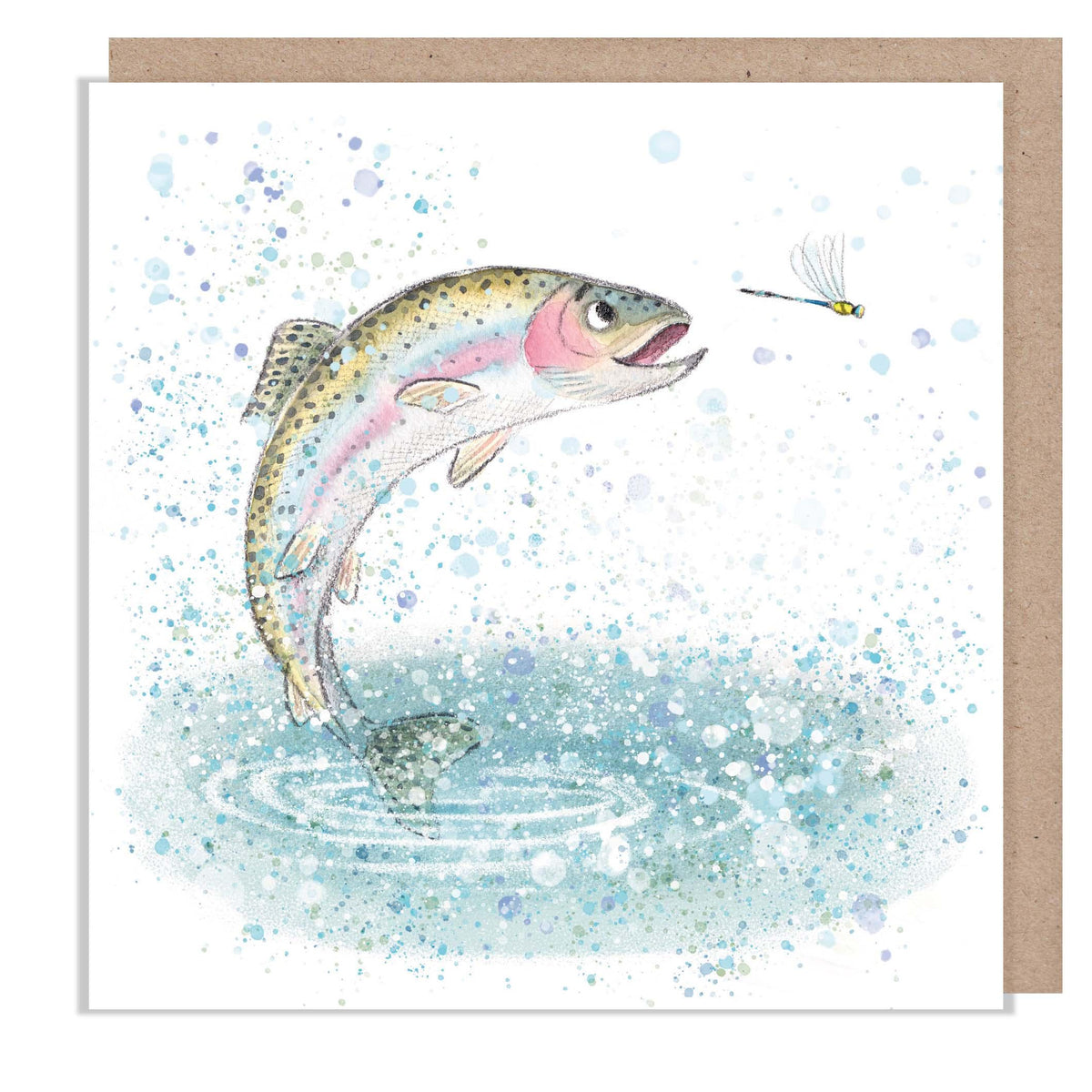 Blank Card - Rainbow Trout Jumping with Dragonfly