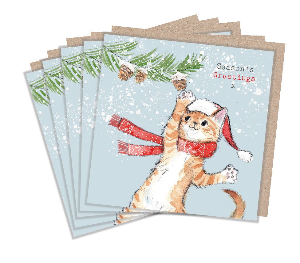 Christmas Card Pack - Ginger Cat in Scarf