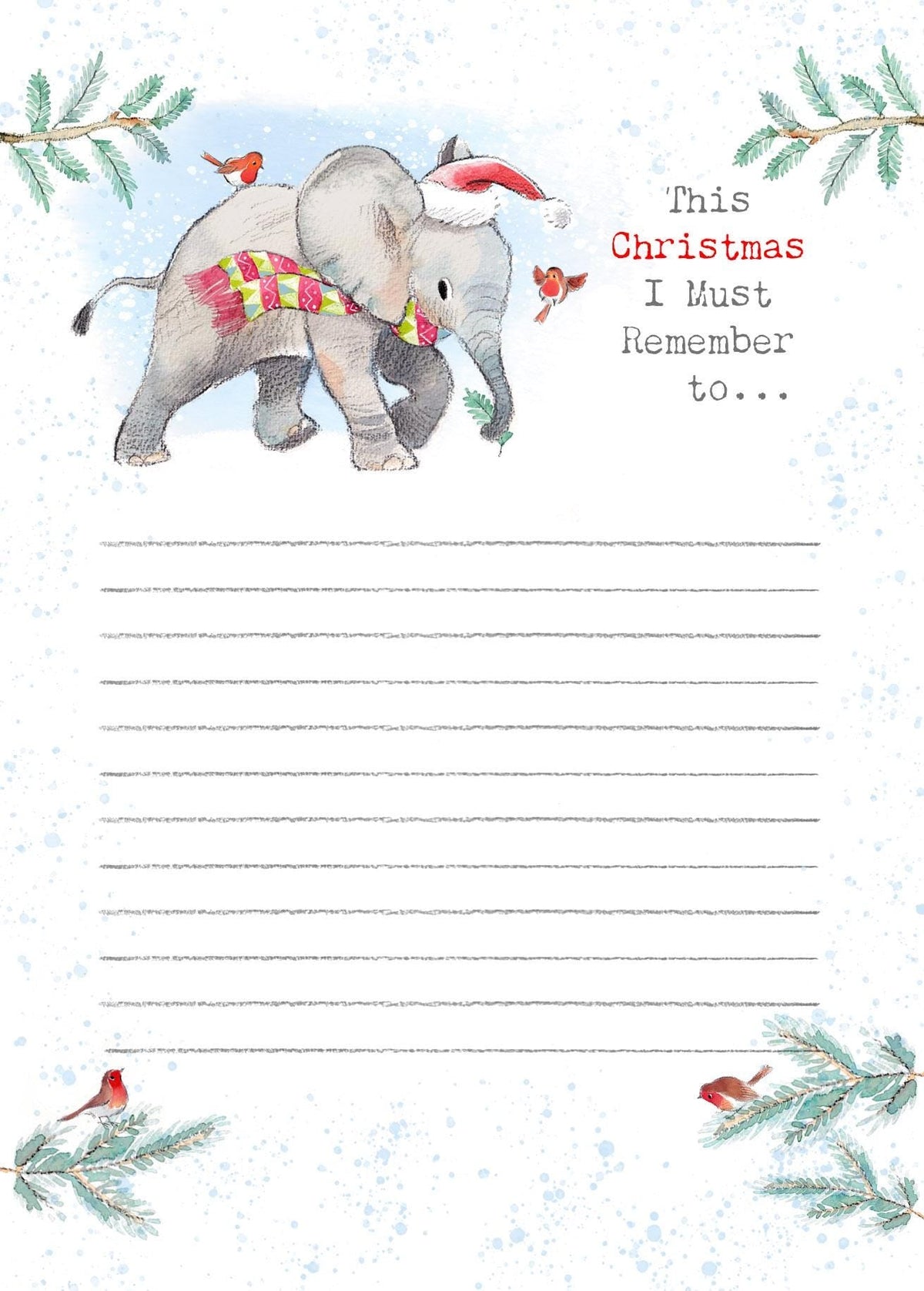 Christmas Notepad - Must Remember to - Elephant and Robins