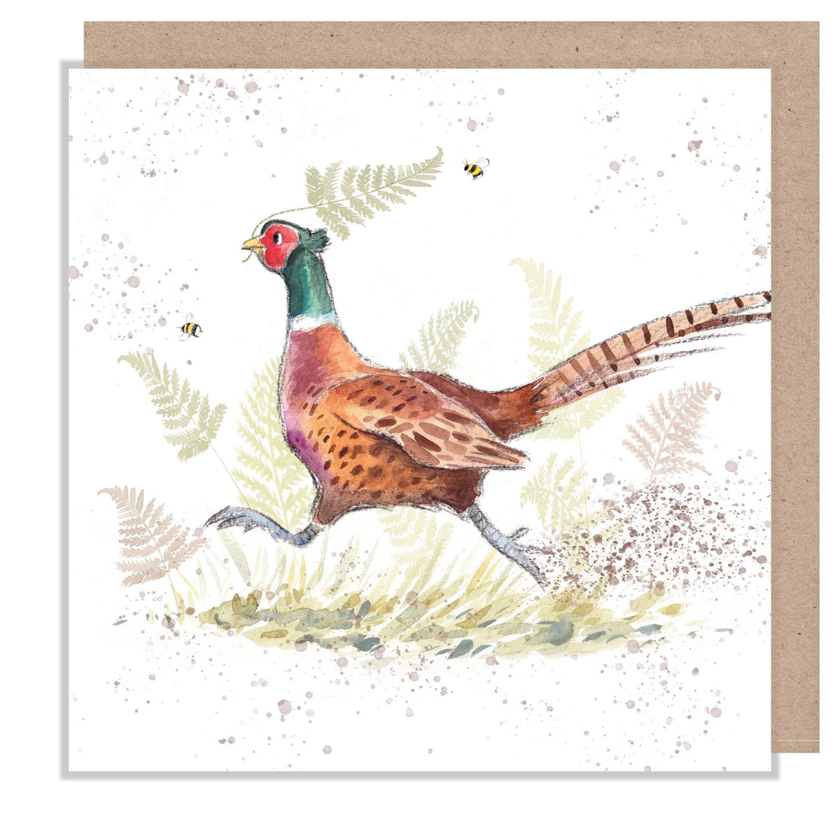 Blank Greeting Card - Pheasant Running with Bracken