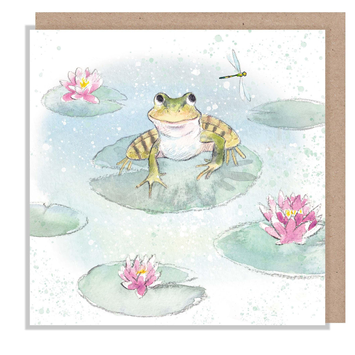 Blank Card - Frog on Lily Pad with Dragonfly