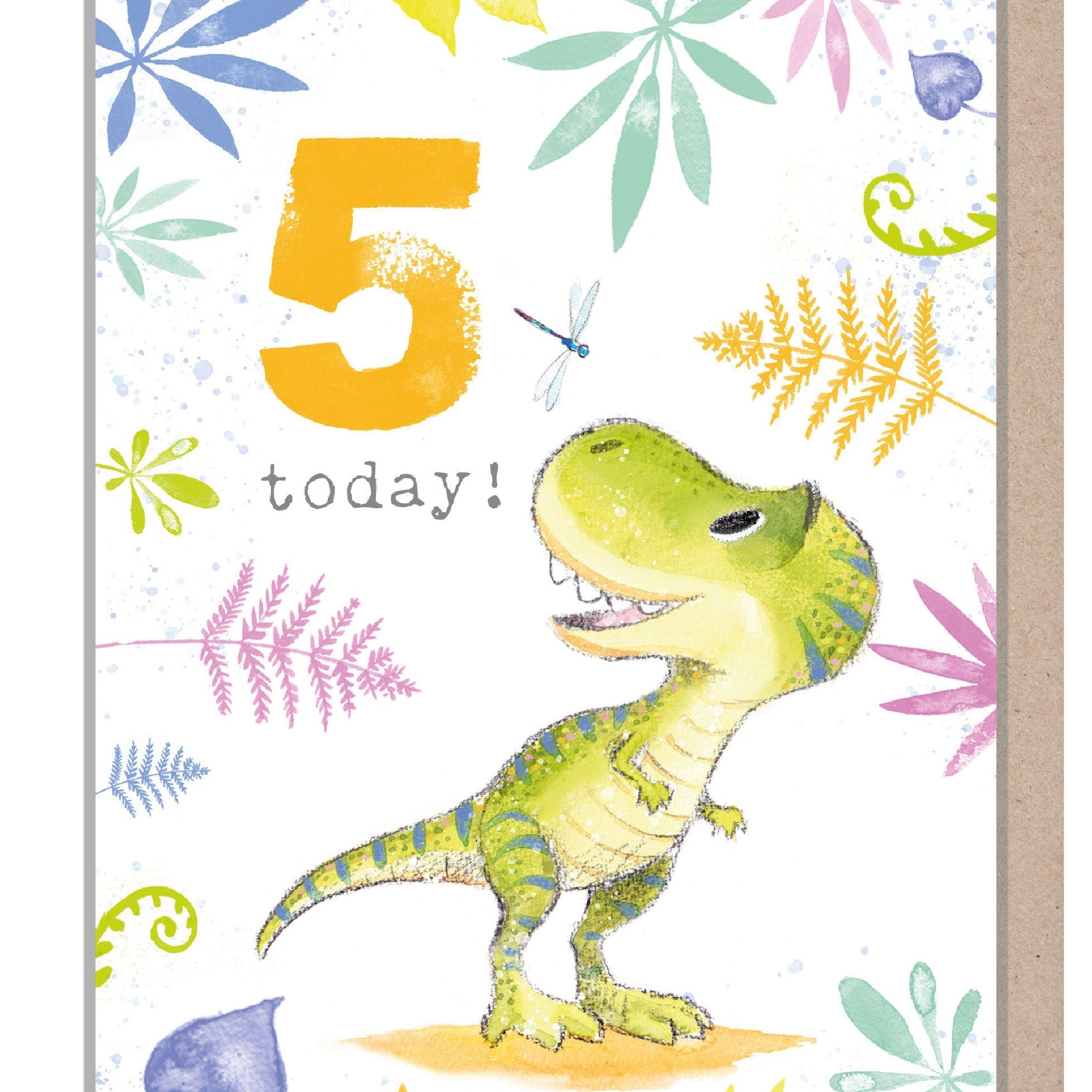 Greeting Card - Age 5 - Tyrranosaurus Rex with Dragonfly