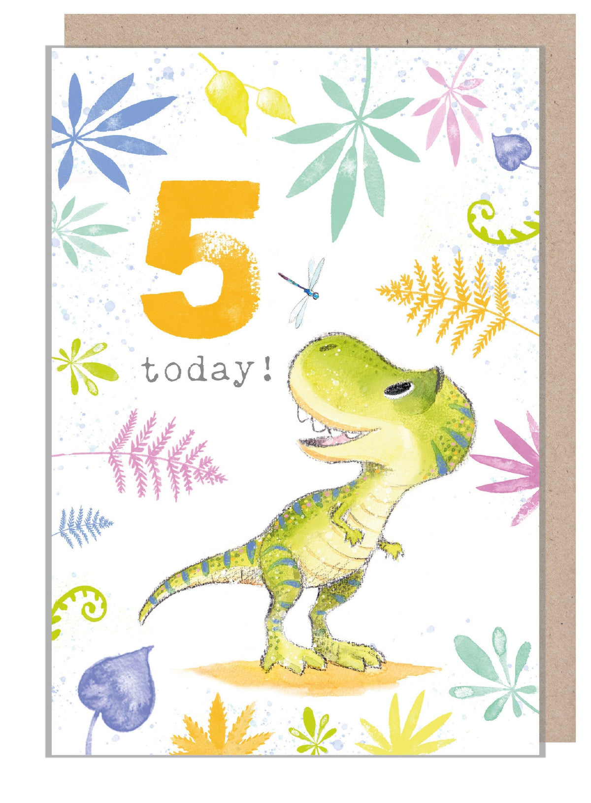 Greeting Card - Age 5 - Tyrranosaurus Rex with Dragonfly