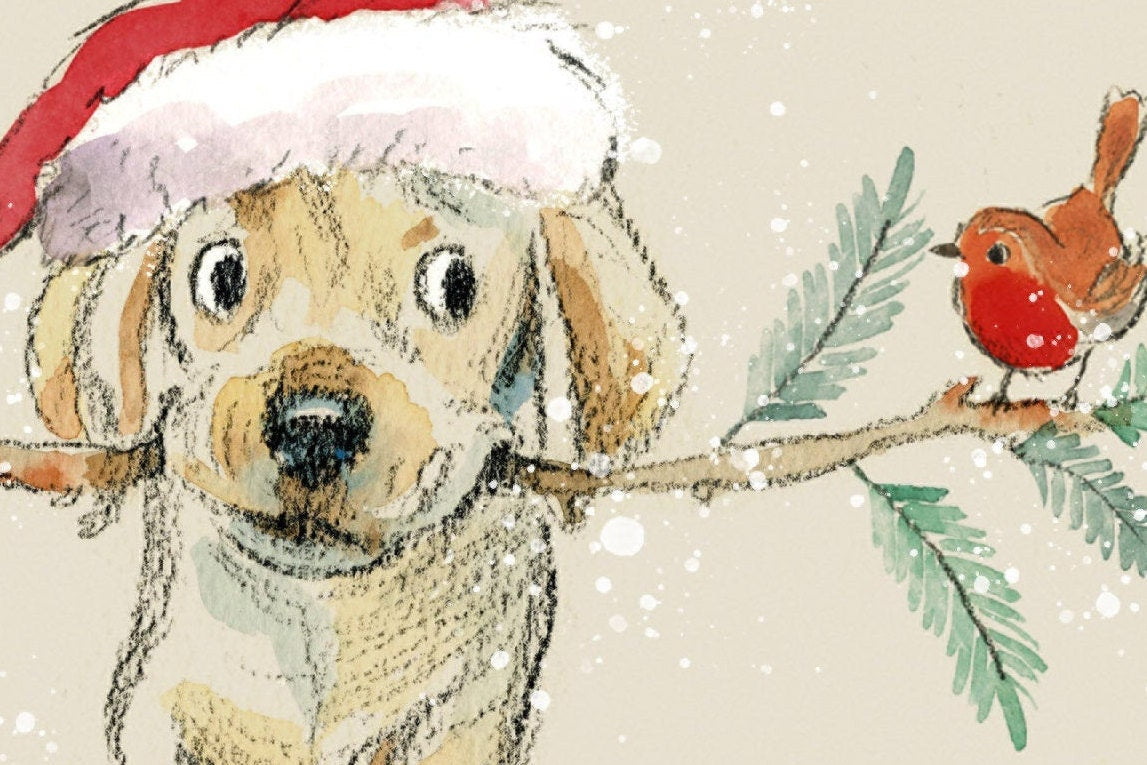Christmas Card - to a Special Friend - Golden Labrador/Retriever Carrying Stick with Robin.