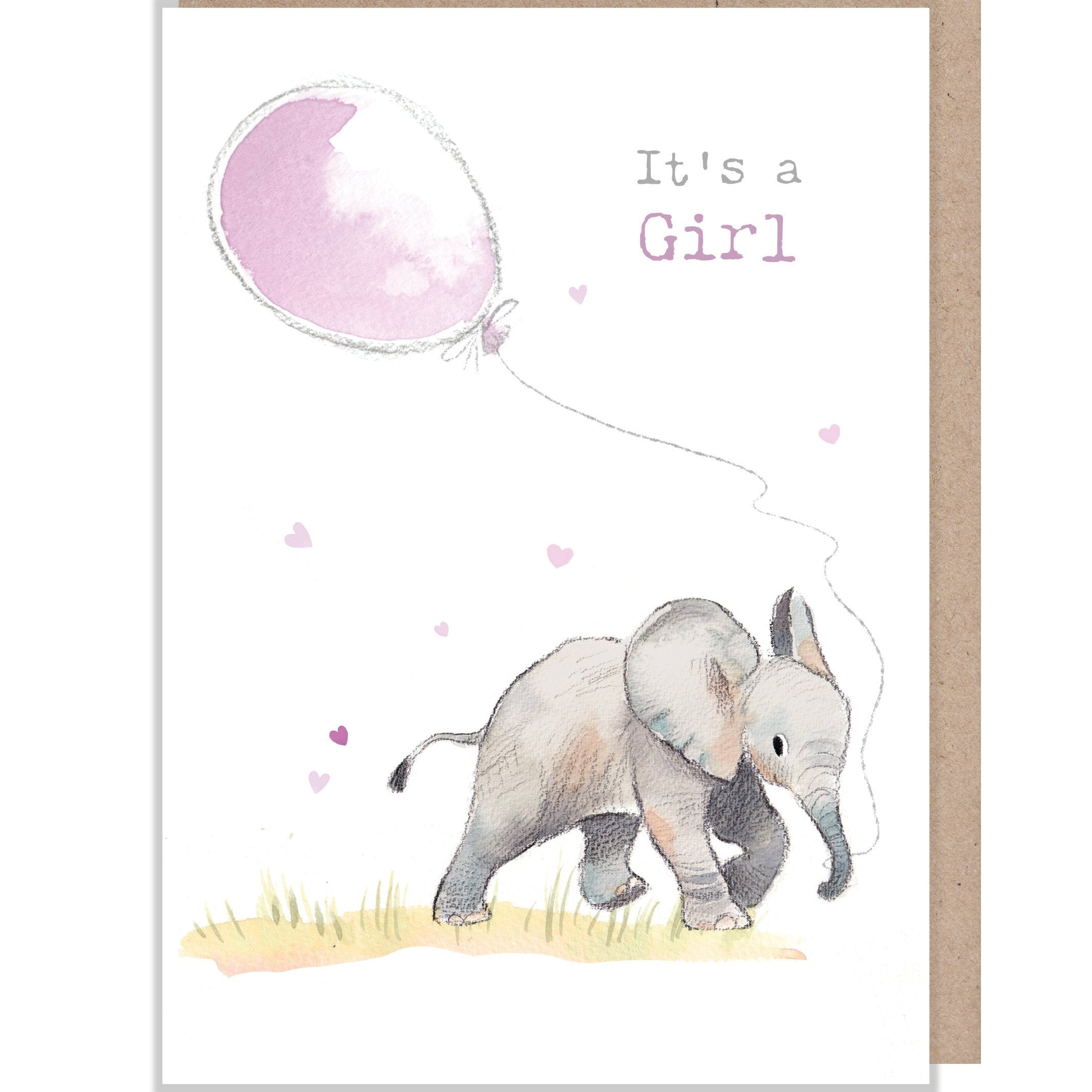 It's a Girl Elephant Card: Watercolor Illustration