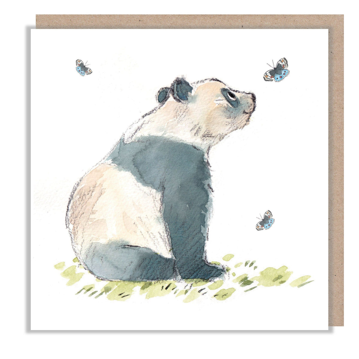 Blank Card - Cute Panda with 3 Butterflies