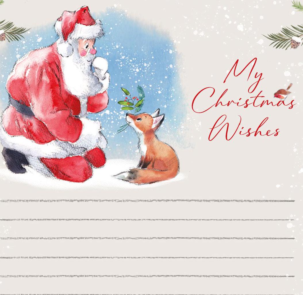 Christmas Notepad - Christmas Wishes - Santa with Fox Cub