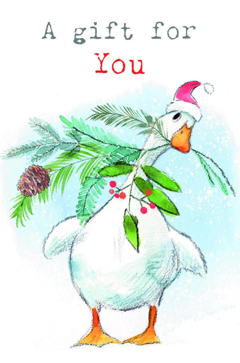 Christmas Gift Card - a Gift For You - White Duck with Foliage