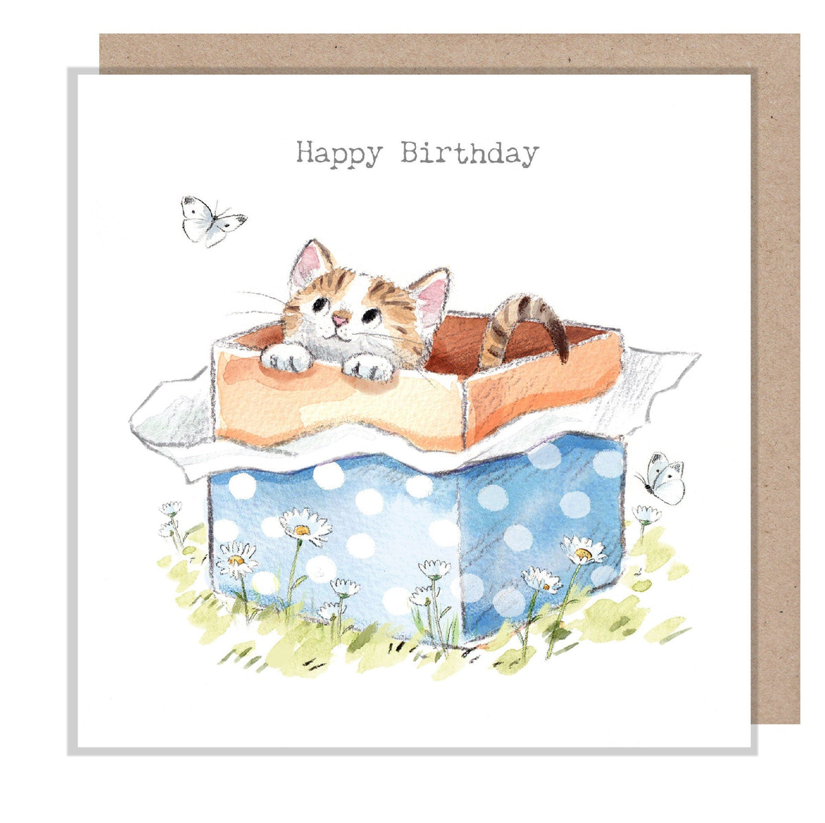 Birthday Card - Happy Birthday - Kitten in Birthday Present