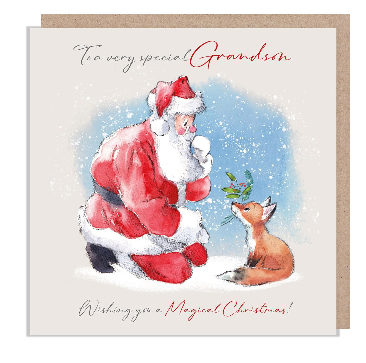 Grandson Christmas Card - Santa with Fox Cub