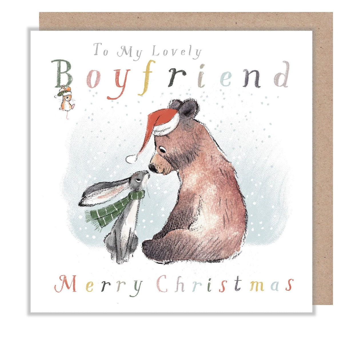 To My Lovely Boyfriend Christmas Card - Bear and Hare