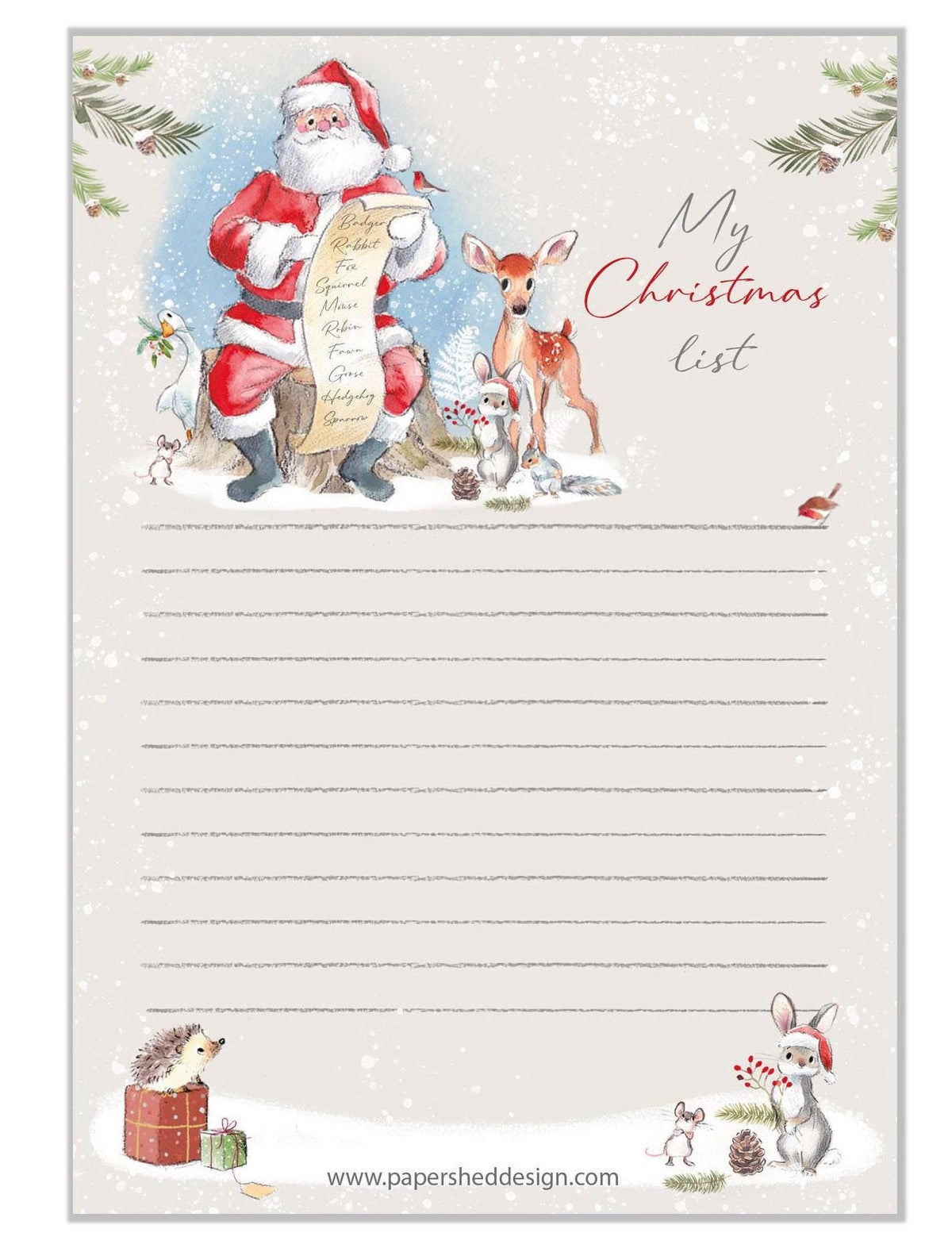 Christmas Notepad - My Christmas List - Santa with List and Animals