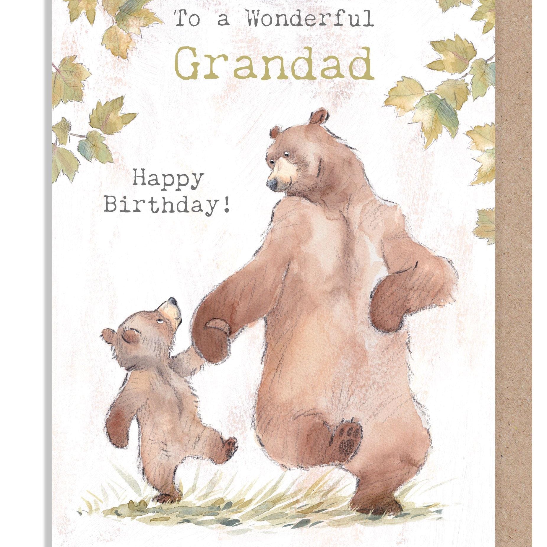 Birthday Card - Wonderful Grandad - Bear and Cub Walking