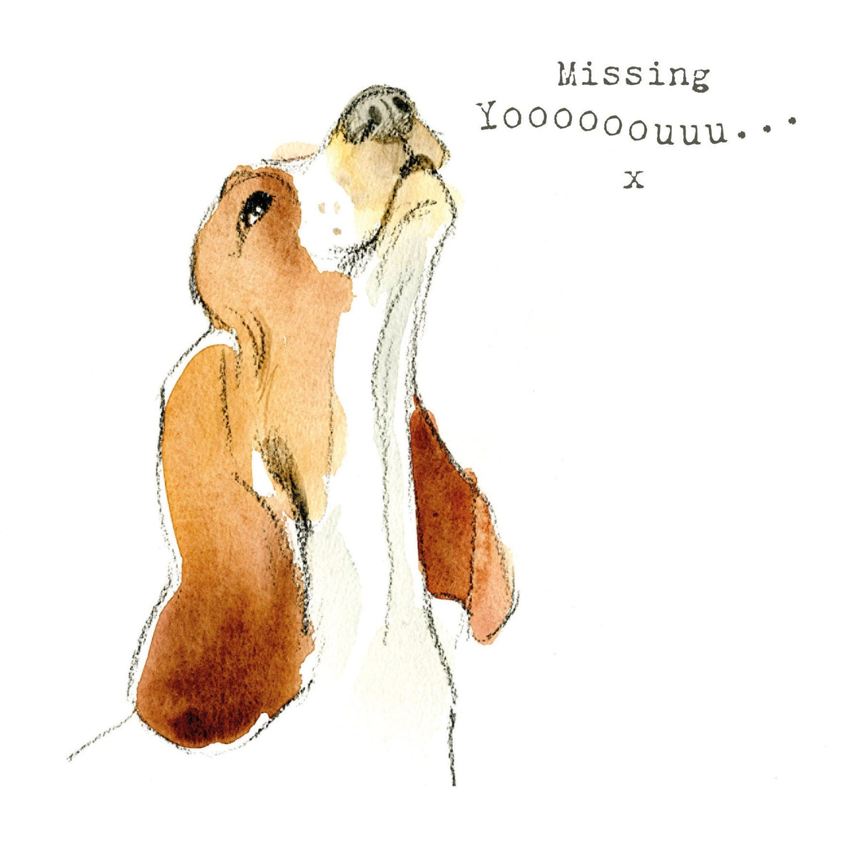 Cute Dog Card - Missing You - Howling Basset