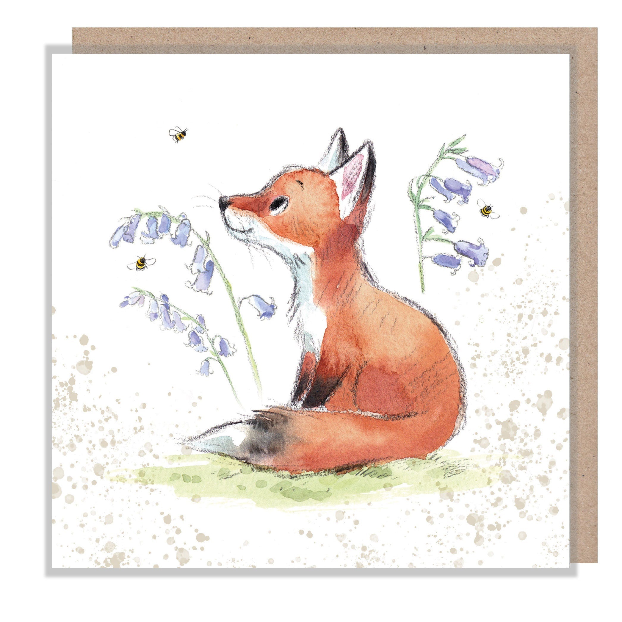 Blank Card - Fox with Bluebells and Bees