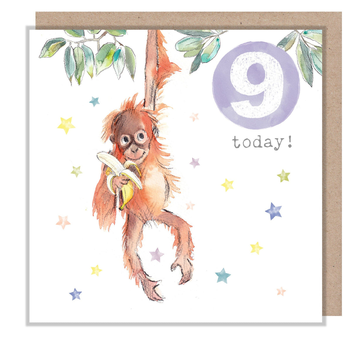 Age 9 Birthday Card - Orangutan with Banana