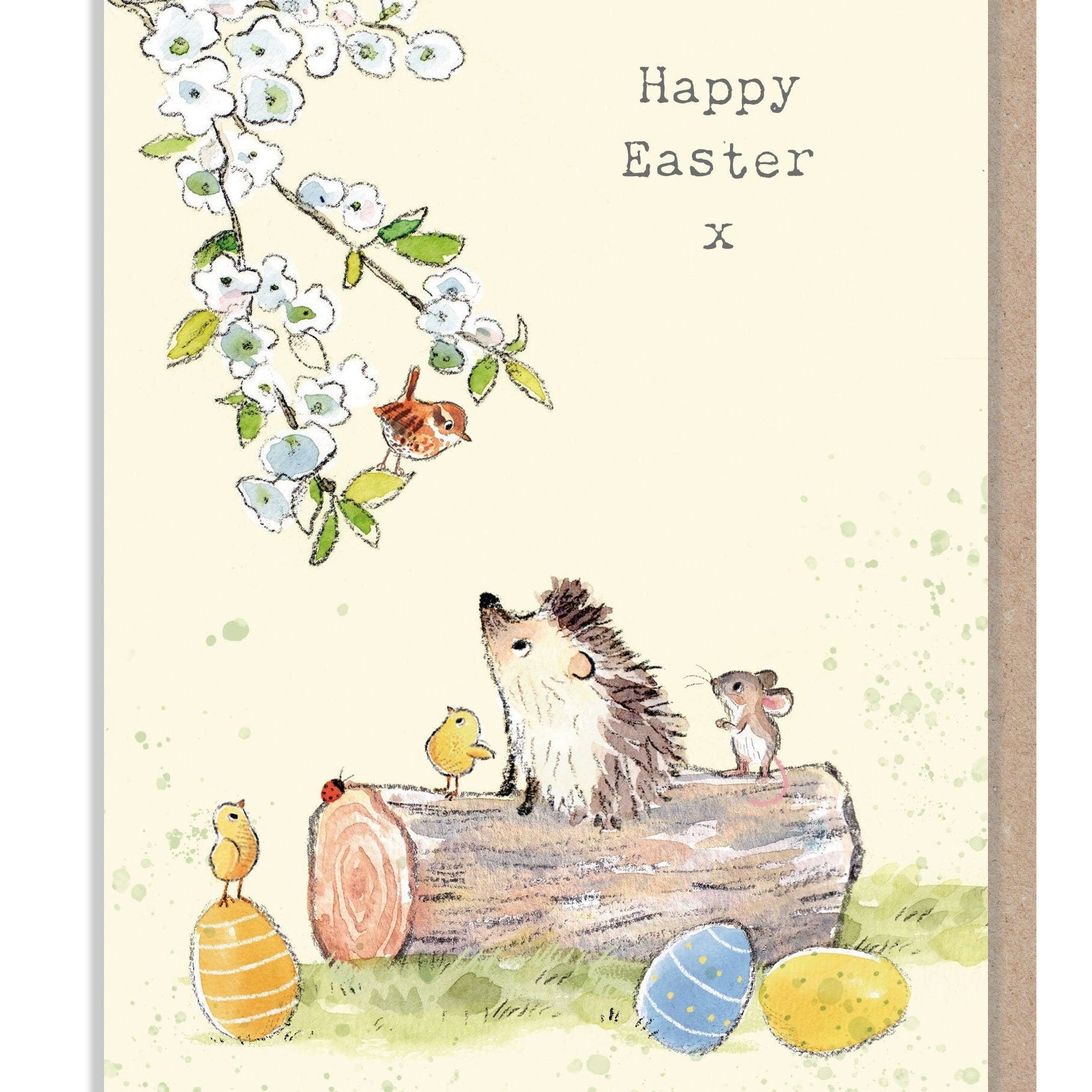 Happy Easter Card - Hedgehog Mouse Bird Chicks and Eggs