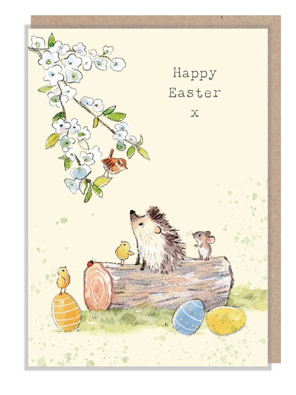 Happy Easter Card - Hedgehog Mouse Bird Chicks and Eggs