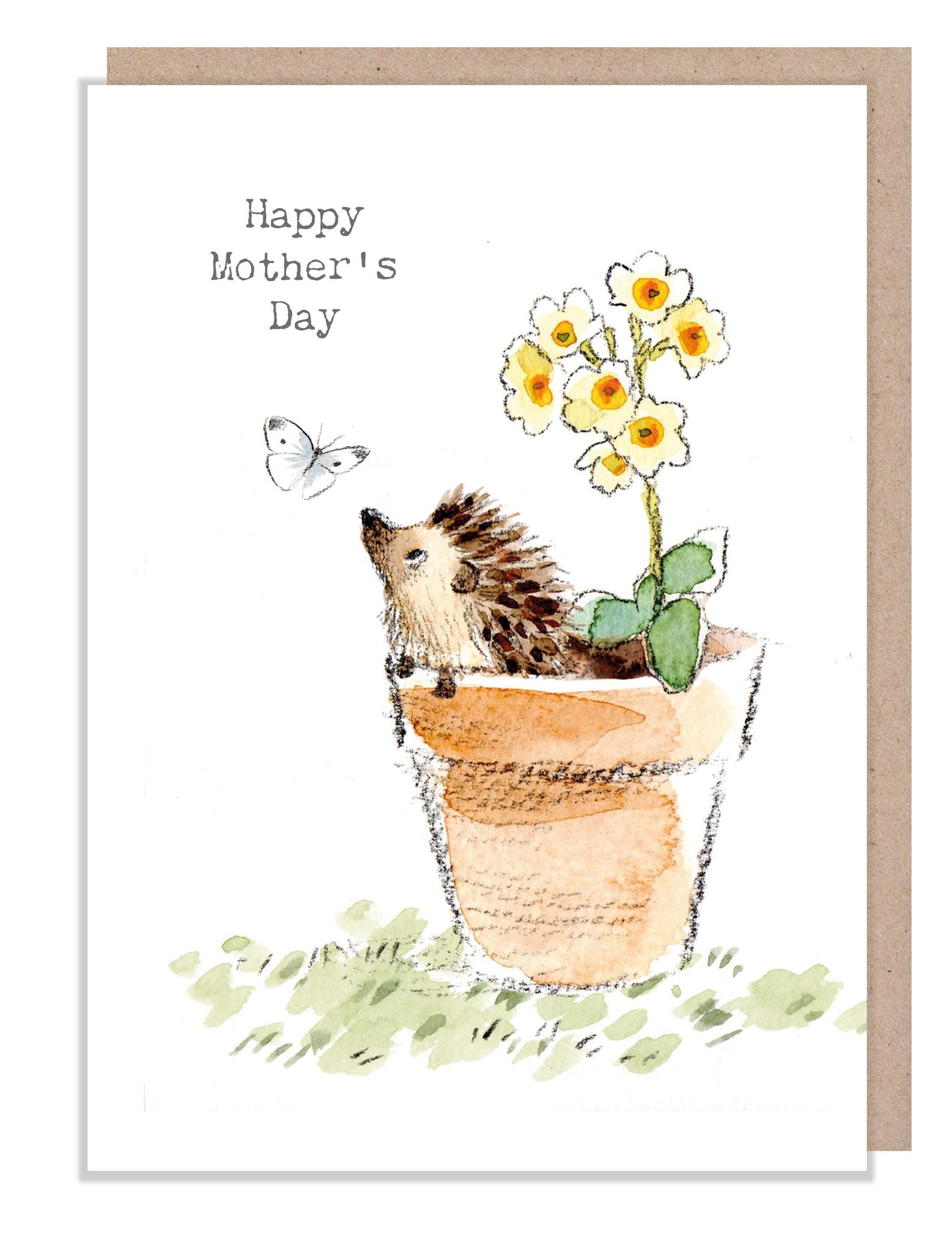 Greeting Card 'Happy Mother's Day' -  Hedgehog in Flower Pot