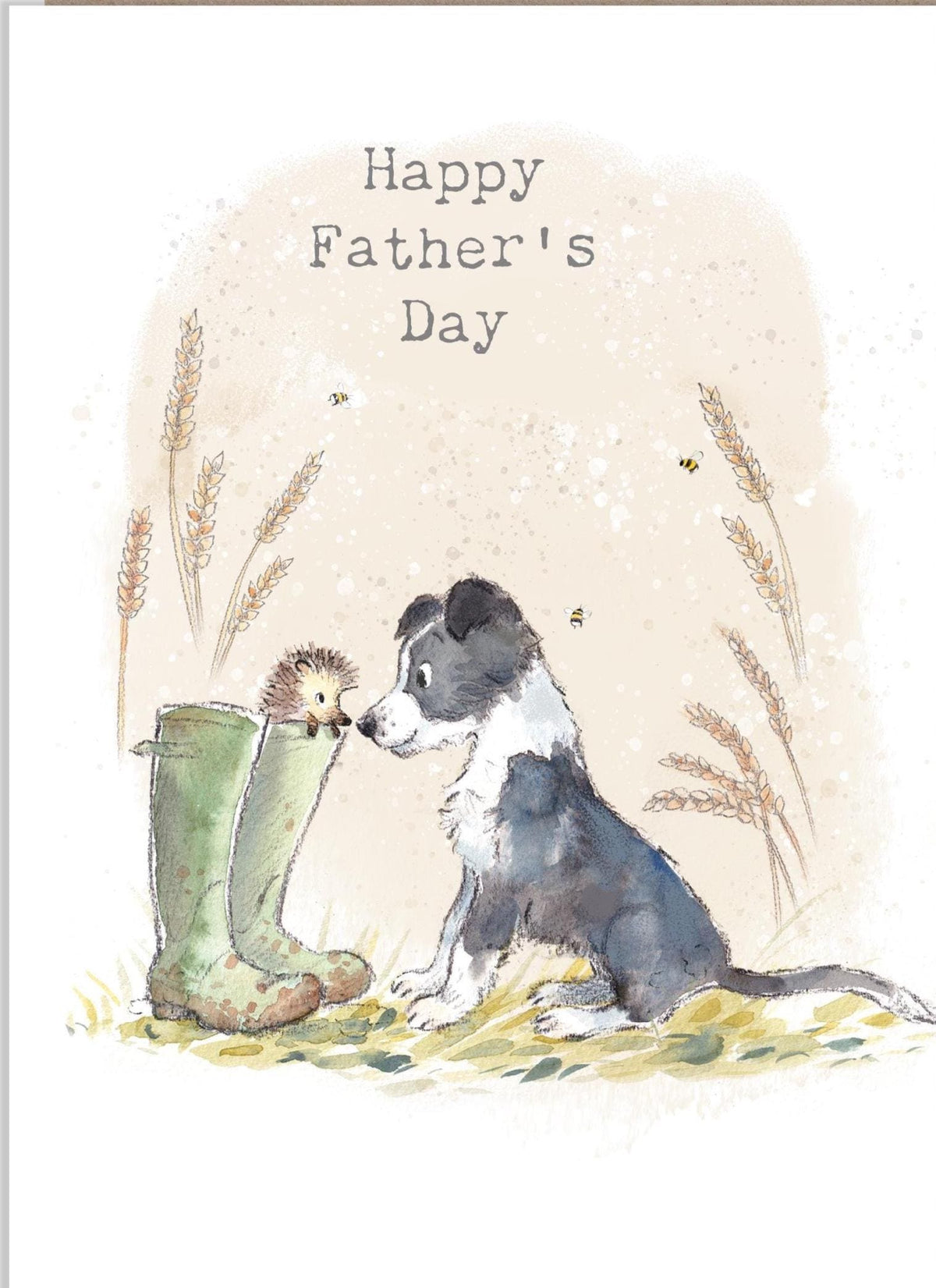 Father's Day Card - Happy Father's Day - Collie Puppy with Hedgehog in Boot